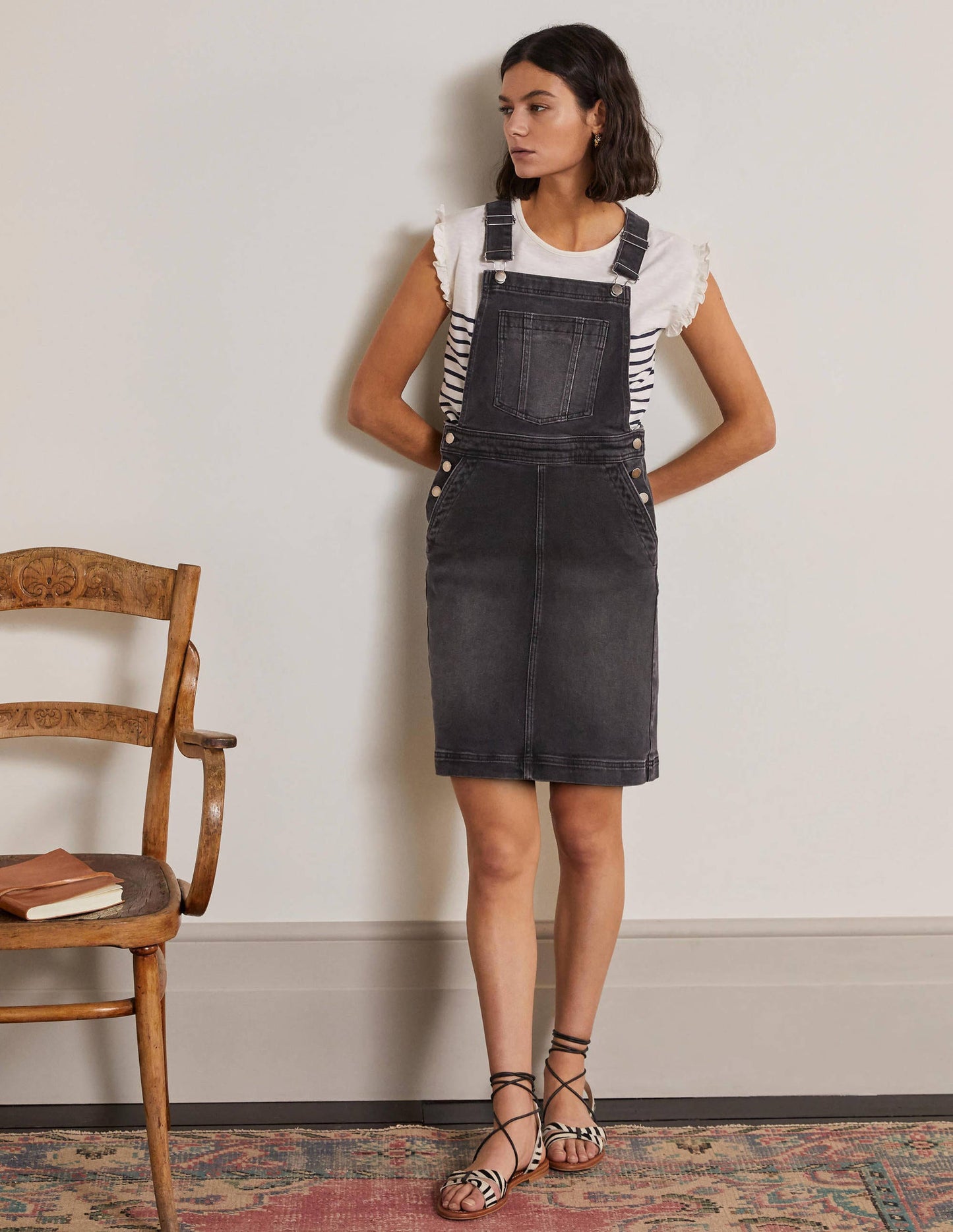 Easy Dungaree Dress-Washed Black