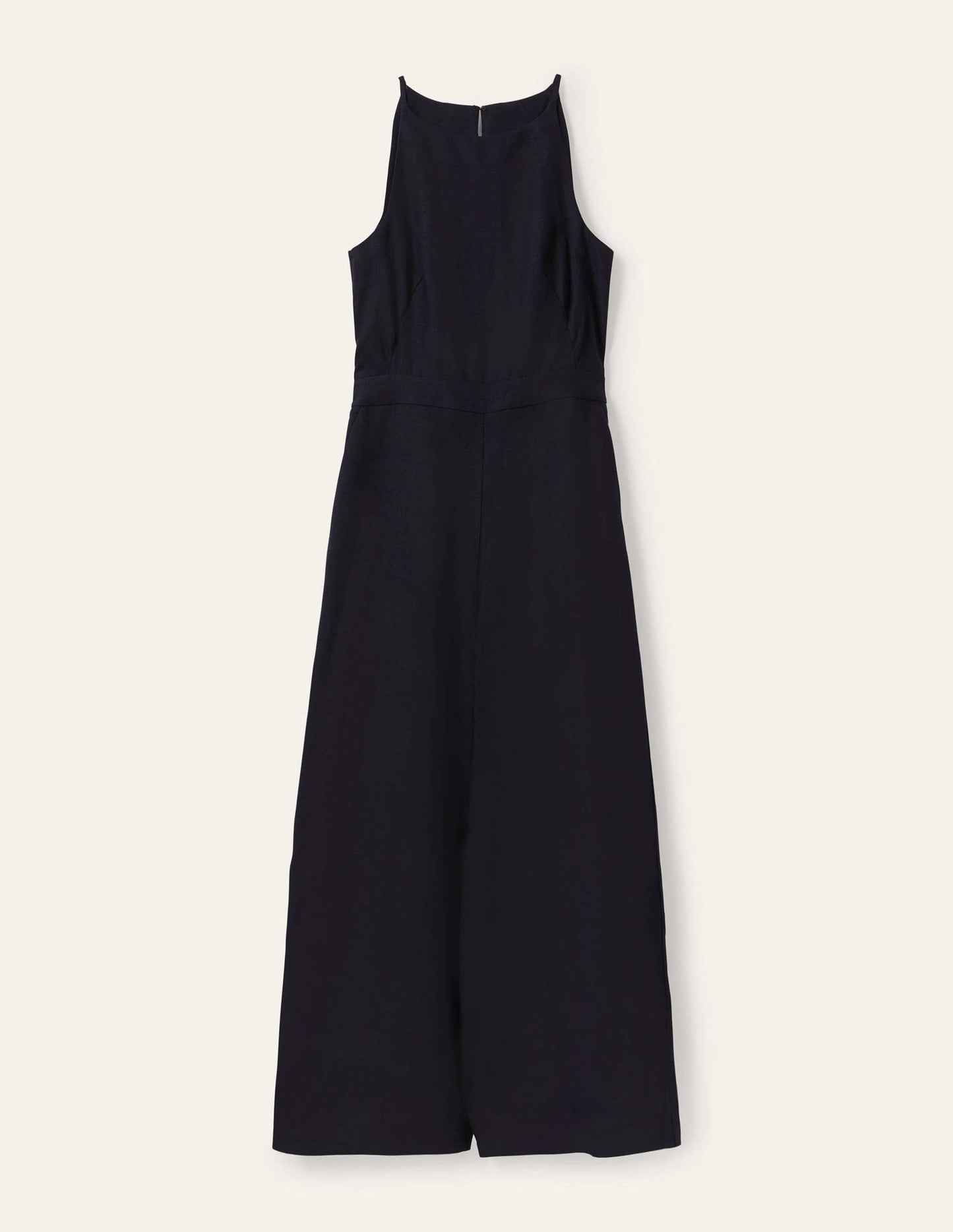 Neckholder-Jumpsuit aus Leinen-Marineblau