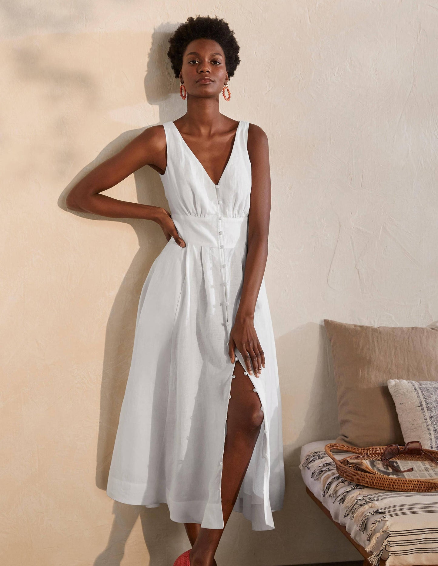 Jemima Midikleid aus Leinen-Weiß