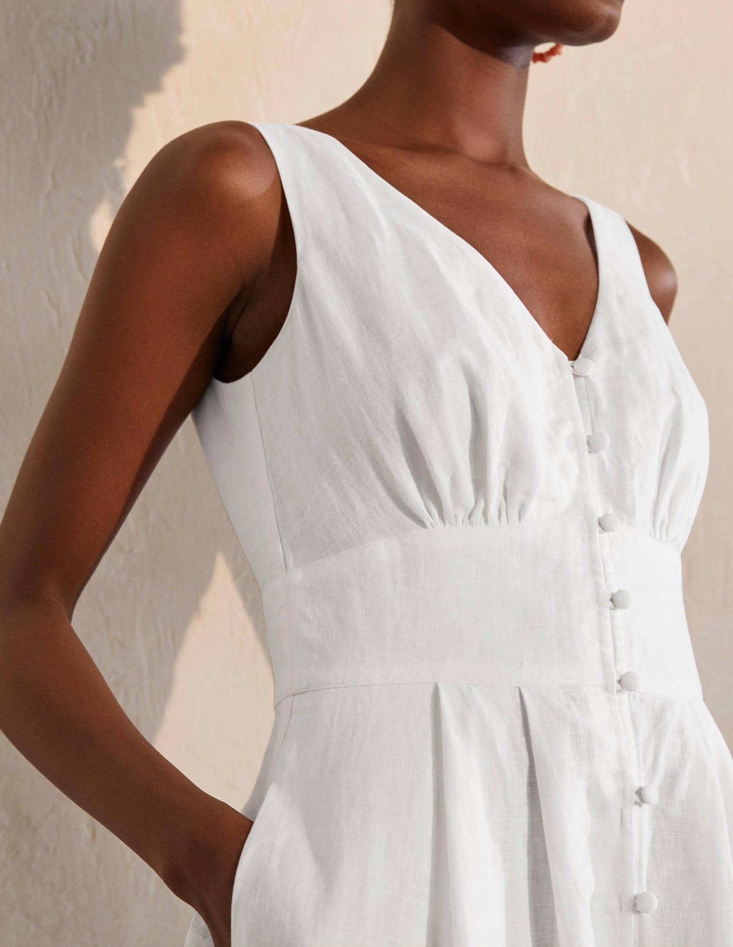 Jemima Midikleid aus Leinen-Weiß