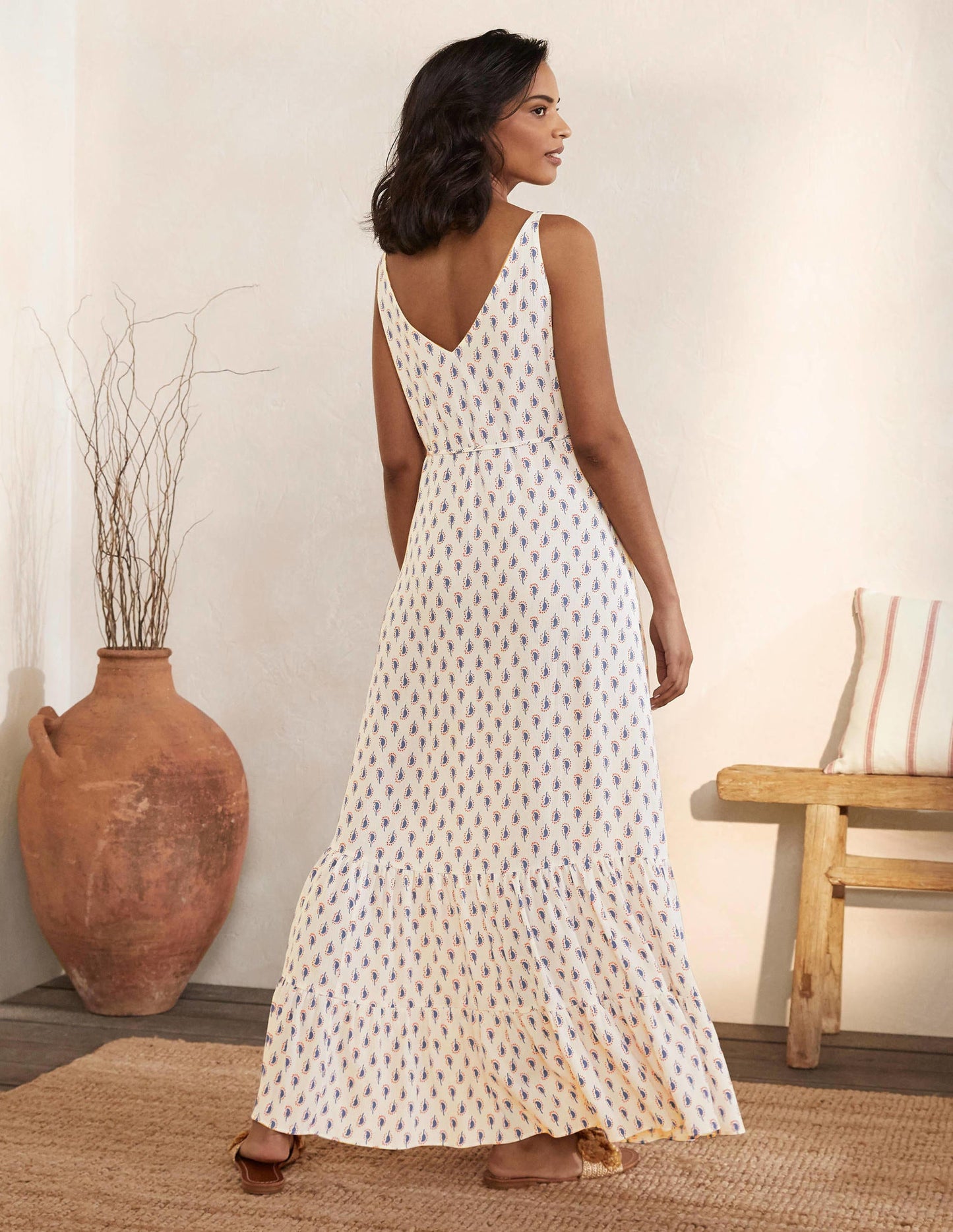 Alicia Maxikleid-Naturweiß, Paisleymuster