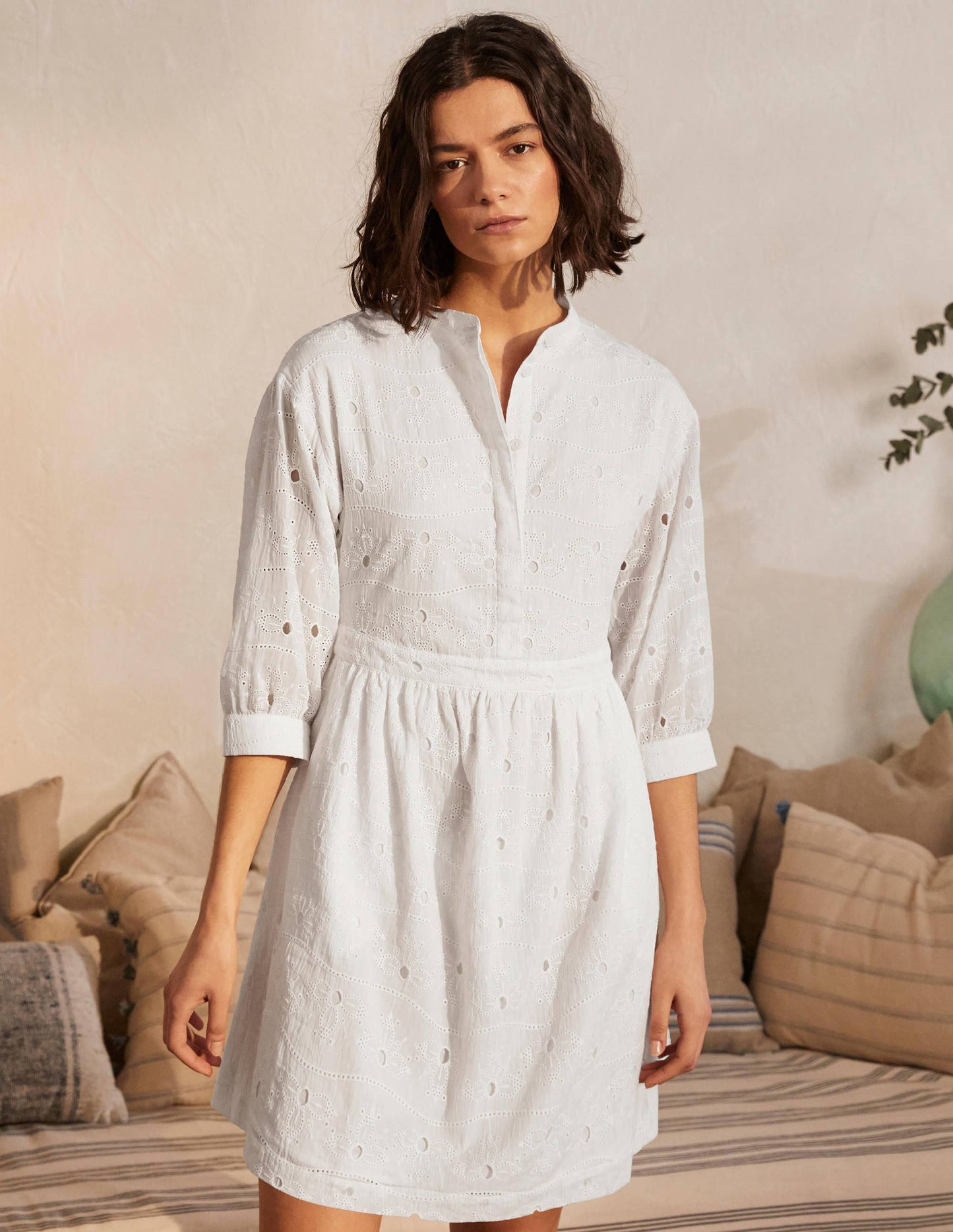 Broderie Cotton Dress-White