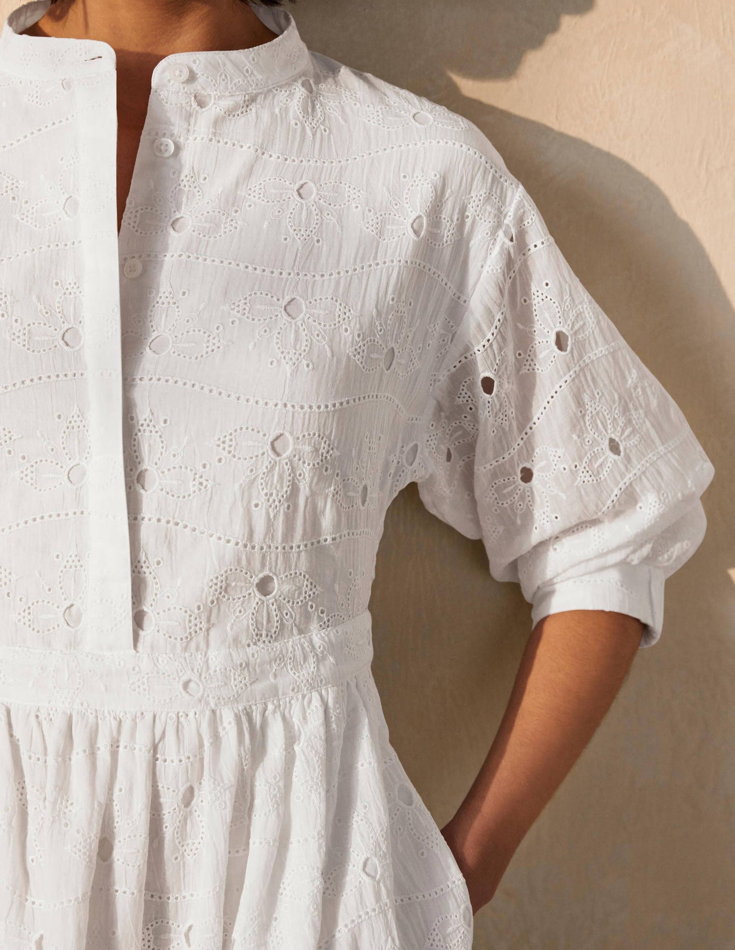 Broderie Cotton Dress-White