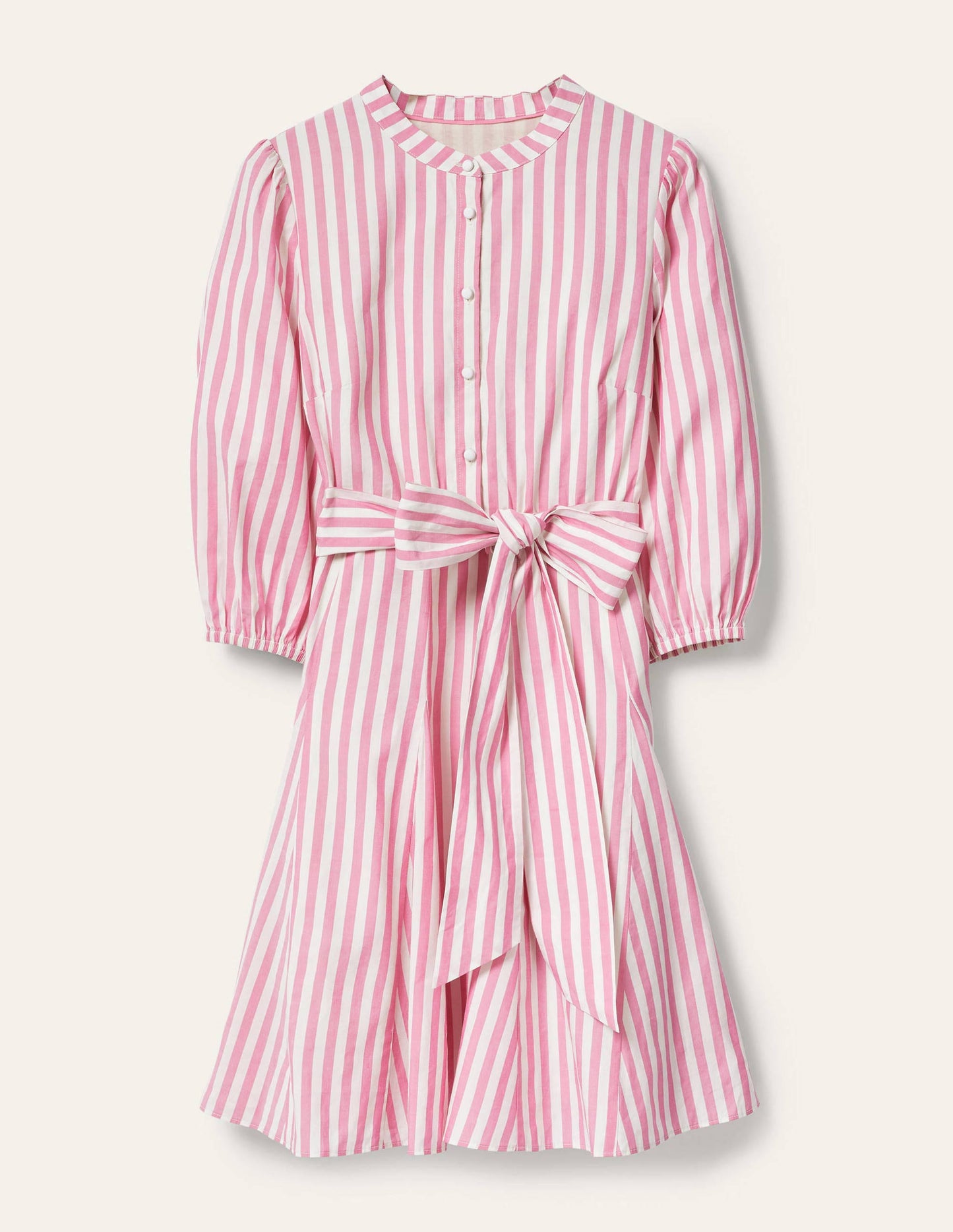 Puff Sleeve Cotton Dress-Party Pink Stripe
