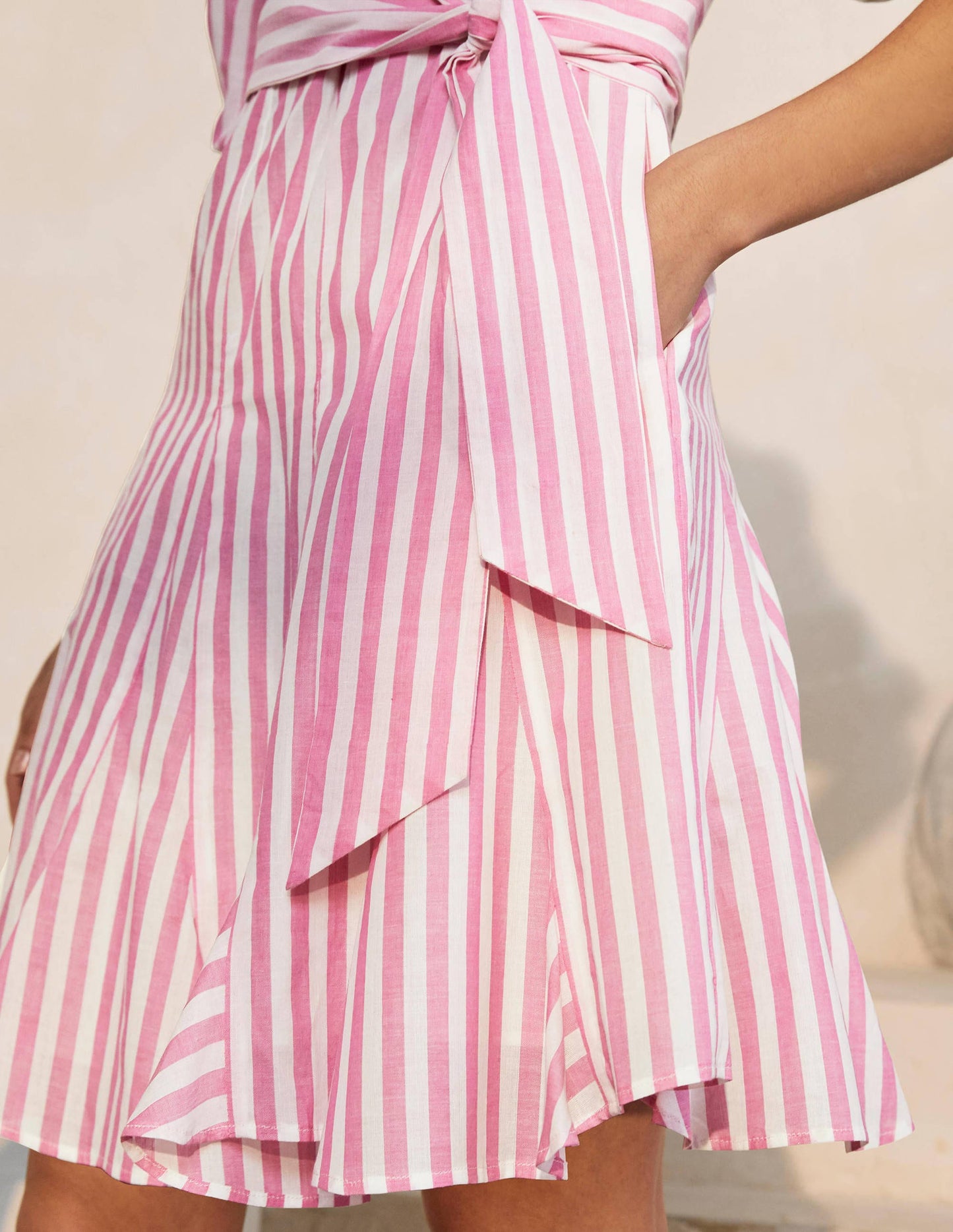 Puff Sleeve Cotton Dress-Party Pink Stripe