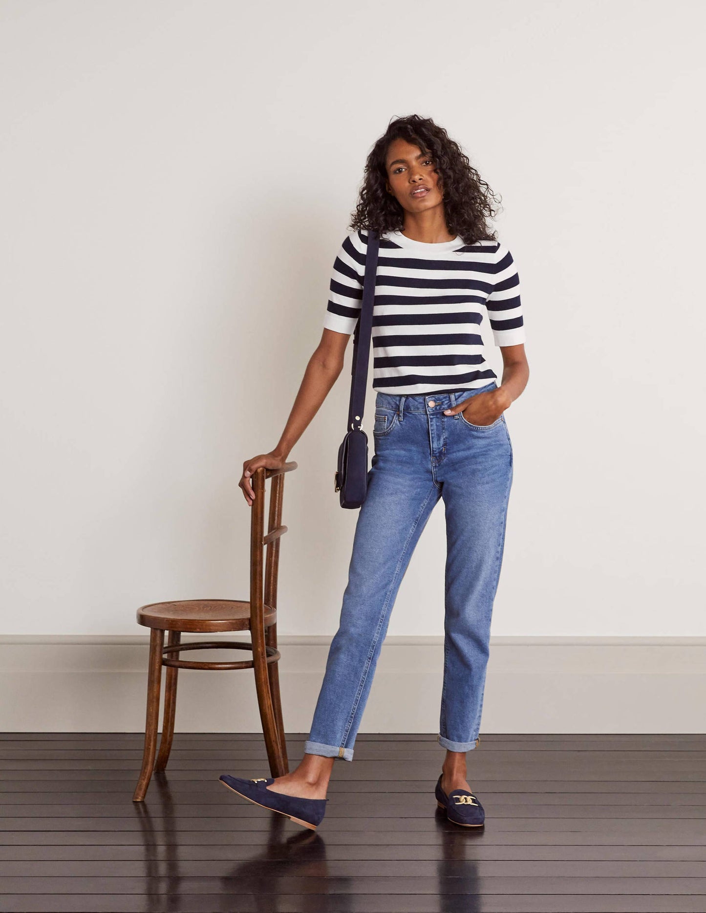 Abingdon Baumwoll-T-Shirt-Navy/Naturweiß, Gestreift