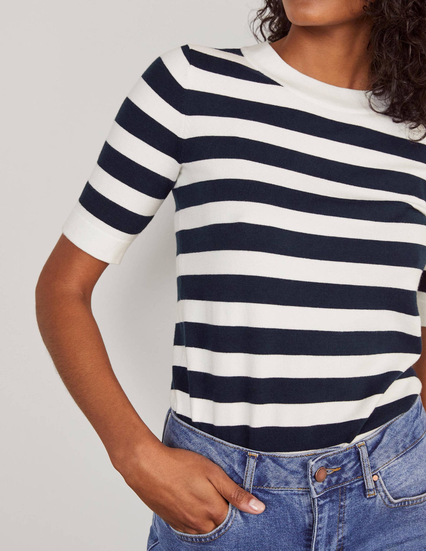 Abingdon Baumwoll-T-Shirt-Navy/Naturweiß, Gestreift