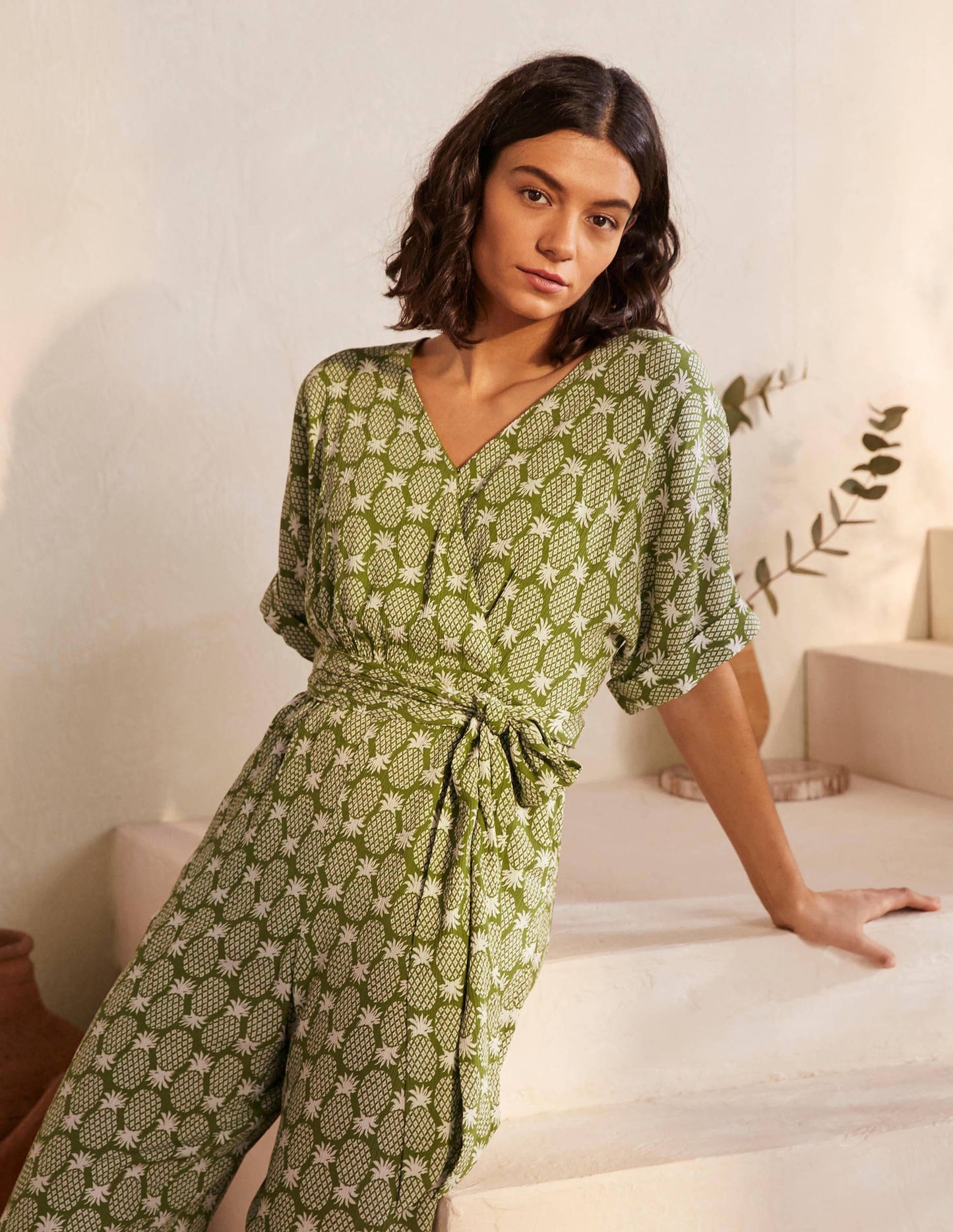 Alice Wickel-Jumpsuit-Erbsengrün, Geometrisches Ananasmuster