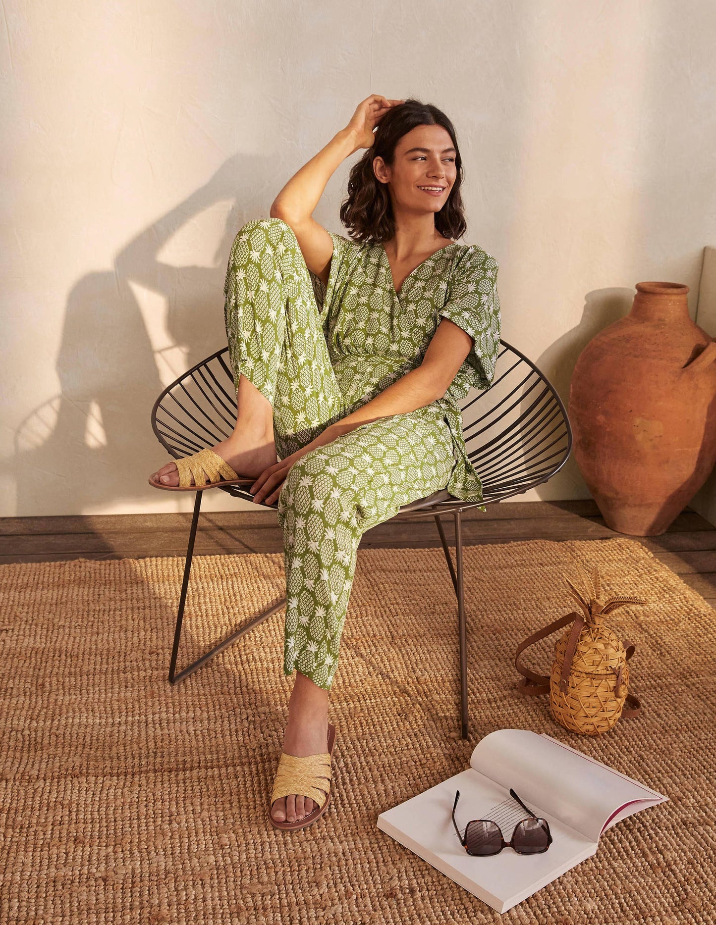 Alice Wickel-Jumpsuit-Erbsengrün, Geometrisches Ananasmuster