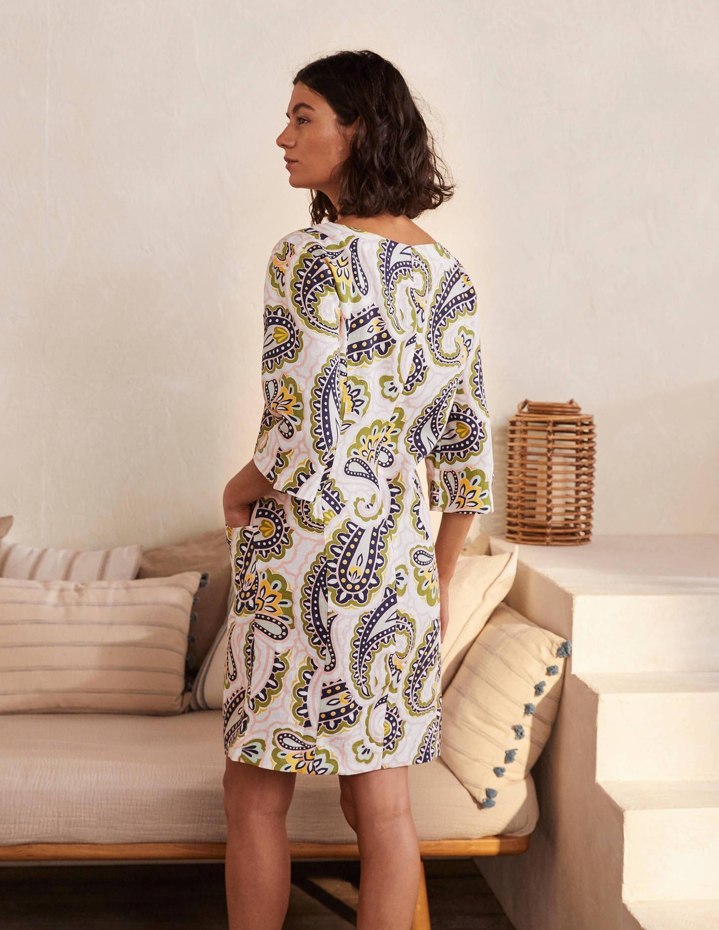 Laurie Linen Dress-Ivory, Summer Paisley