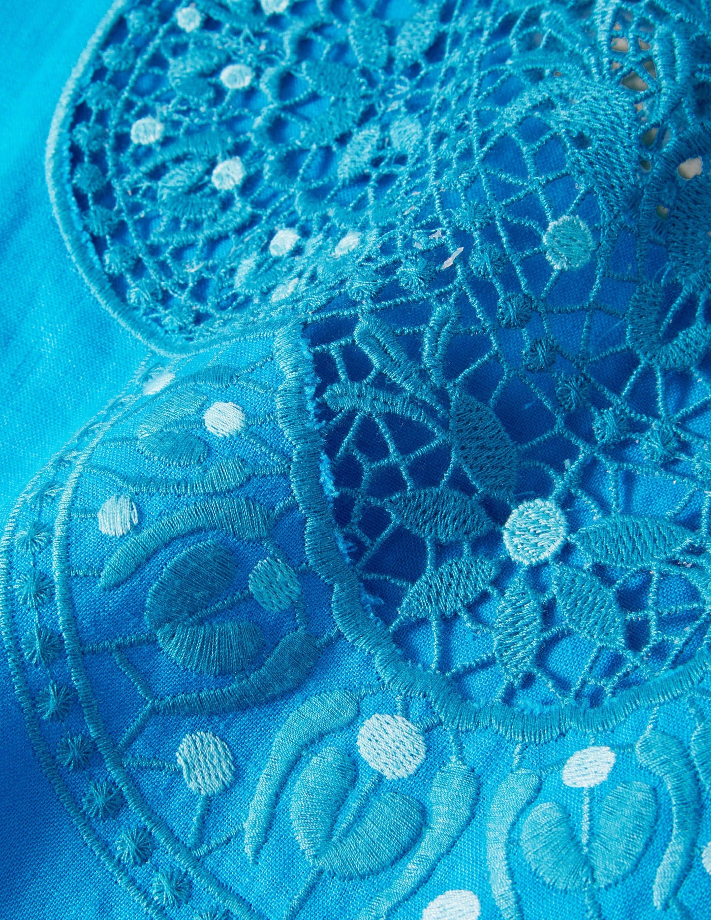 Fleur Leinenkleid mit Stickerei-Lagunenblau