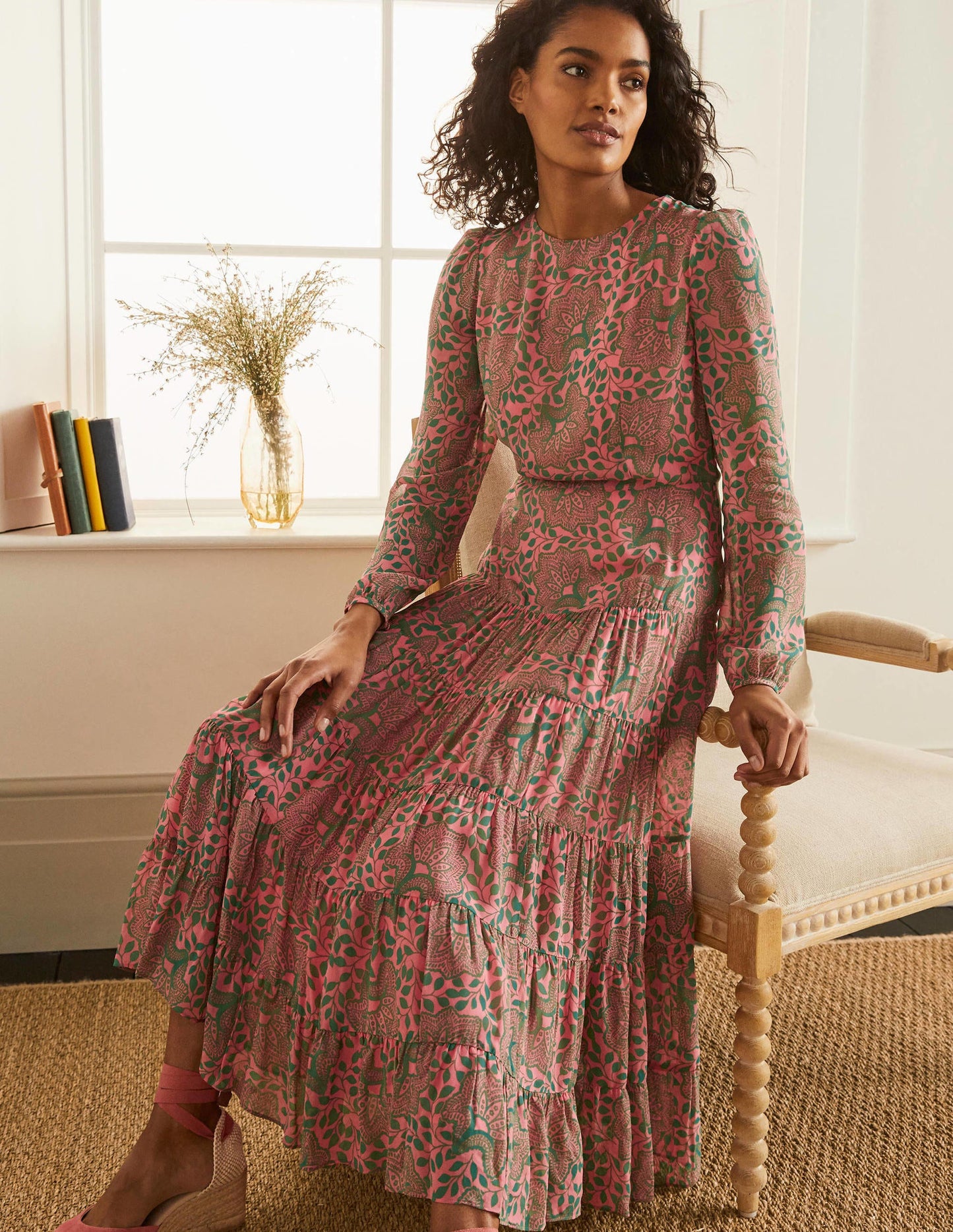 Annie Gestuftes Midikleid-Azalee, Blumenornamente
