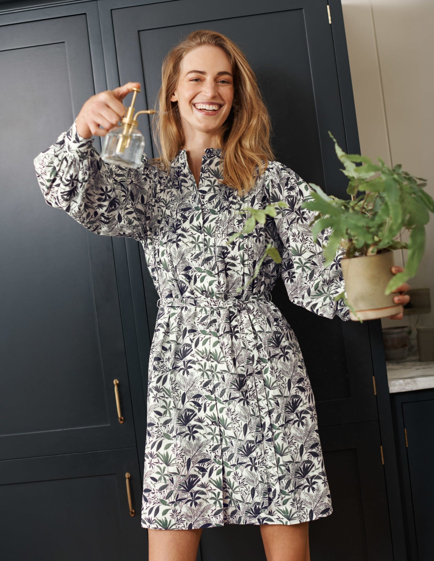Antonia Hemdblusenkleid aus Baumwolle-Naturweiß, Tropenpalme