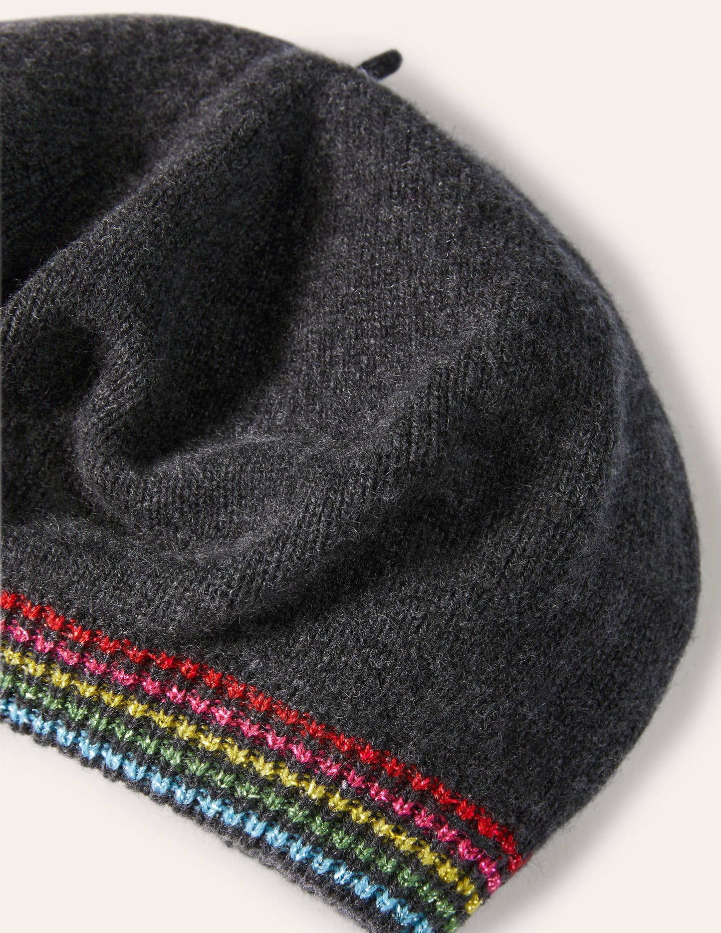 Cashmere Beret-Charcoal Melange/Lurex Stripe
