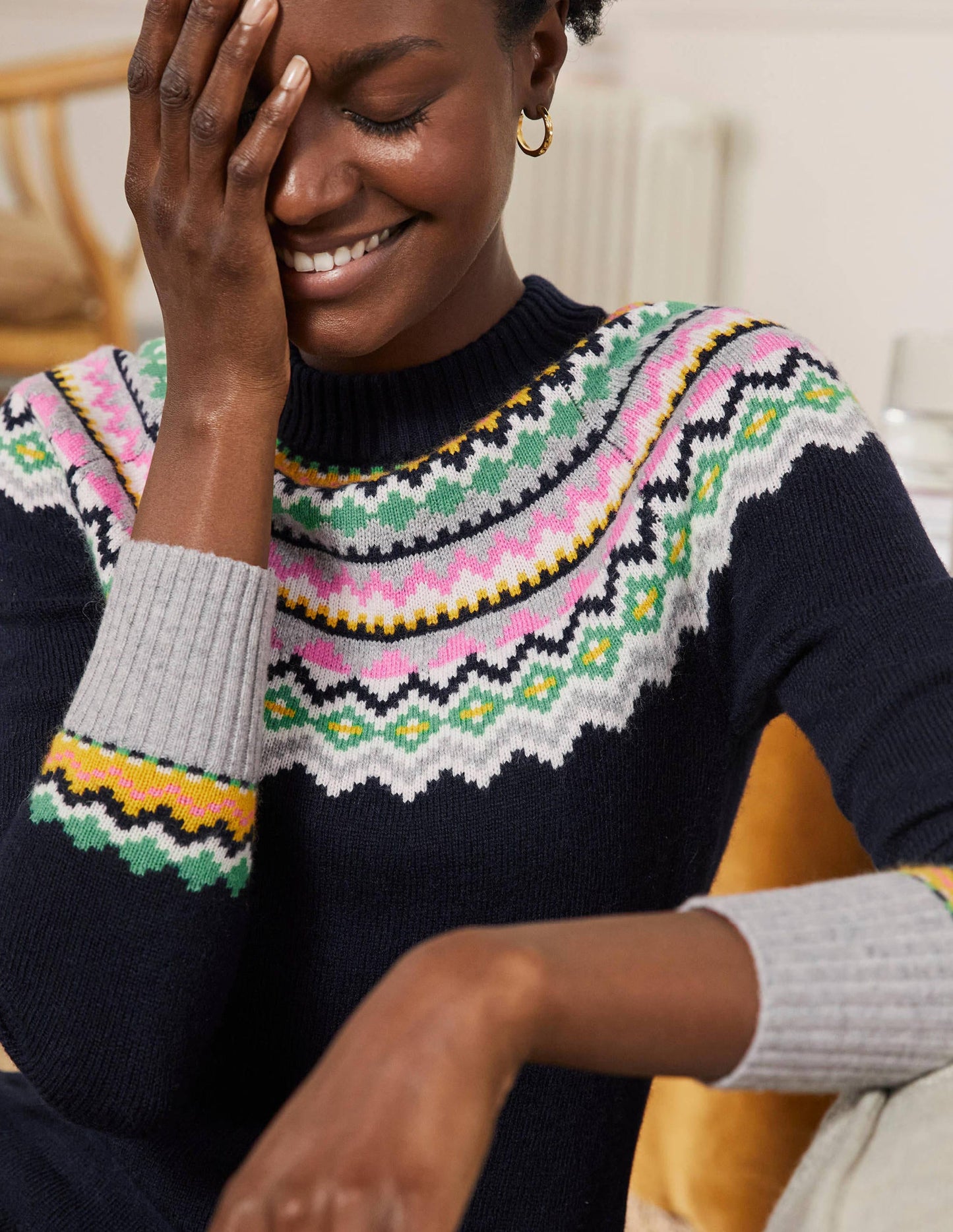 Millie Fair Isle Knitted Dress-Navy