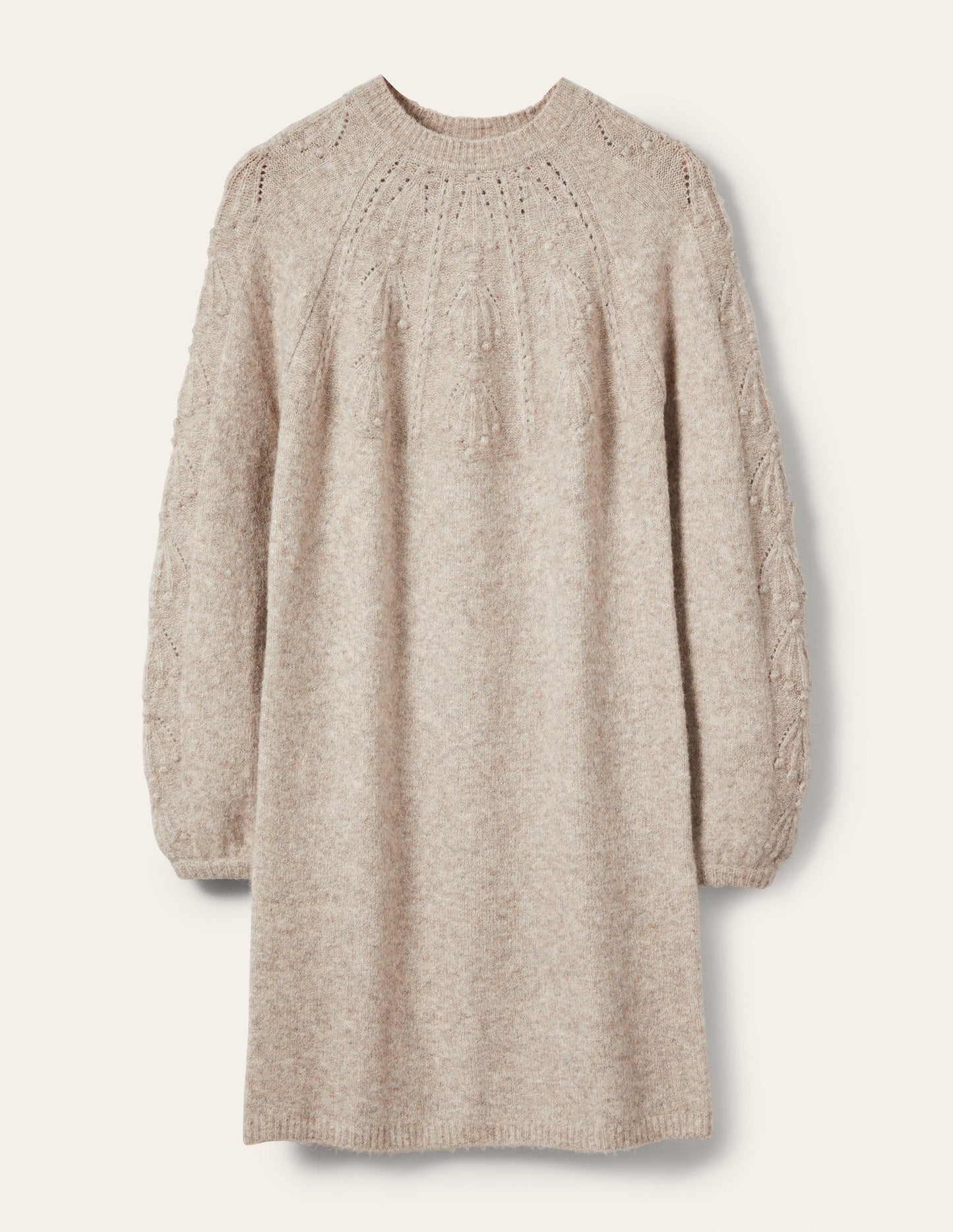 Strickkleid mit Zopfmuster-Hellbeige Melange