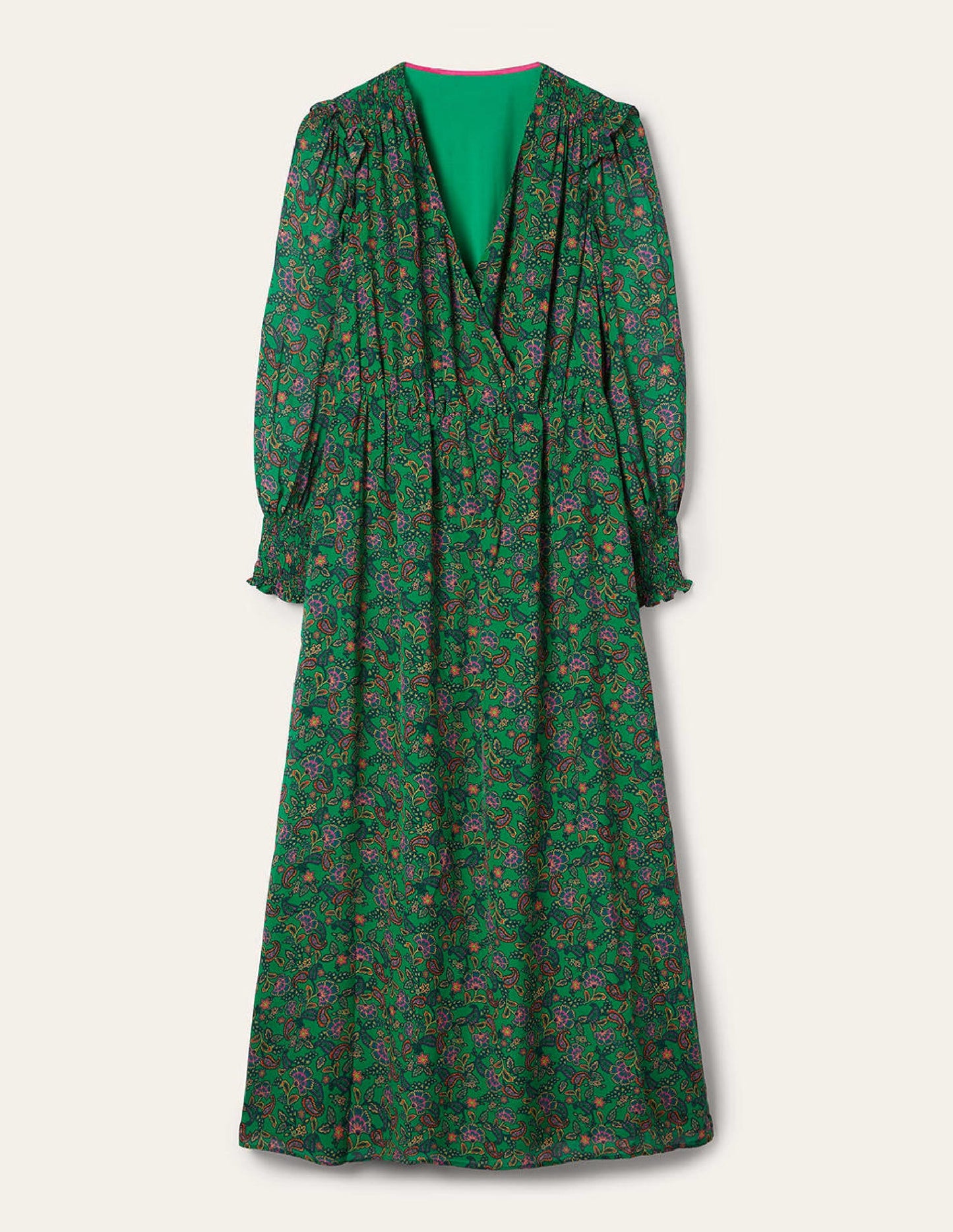 Becky Midi-Wickelkleid-Schottengrün, Exotisches Blumenmuster