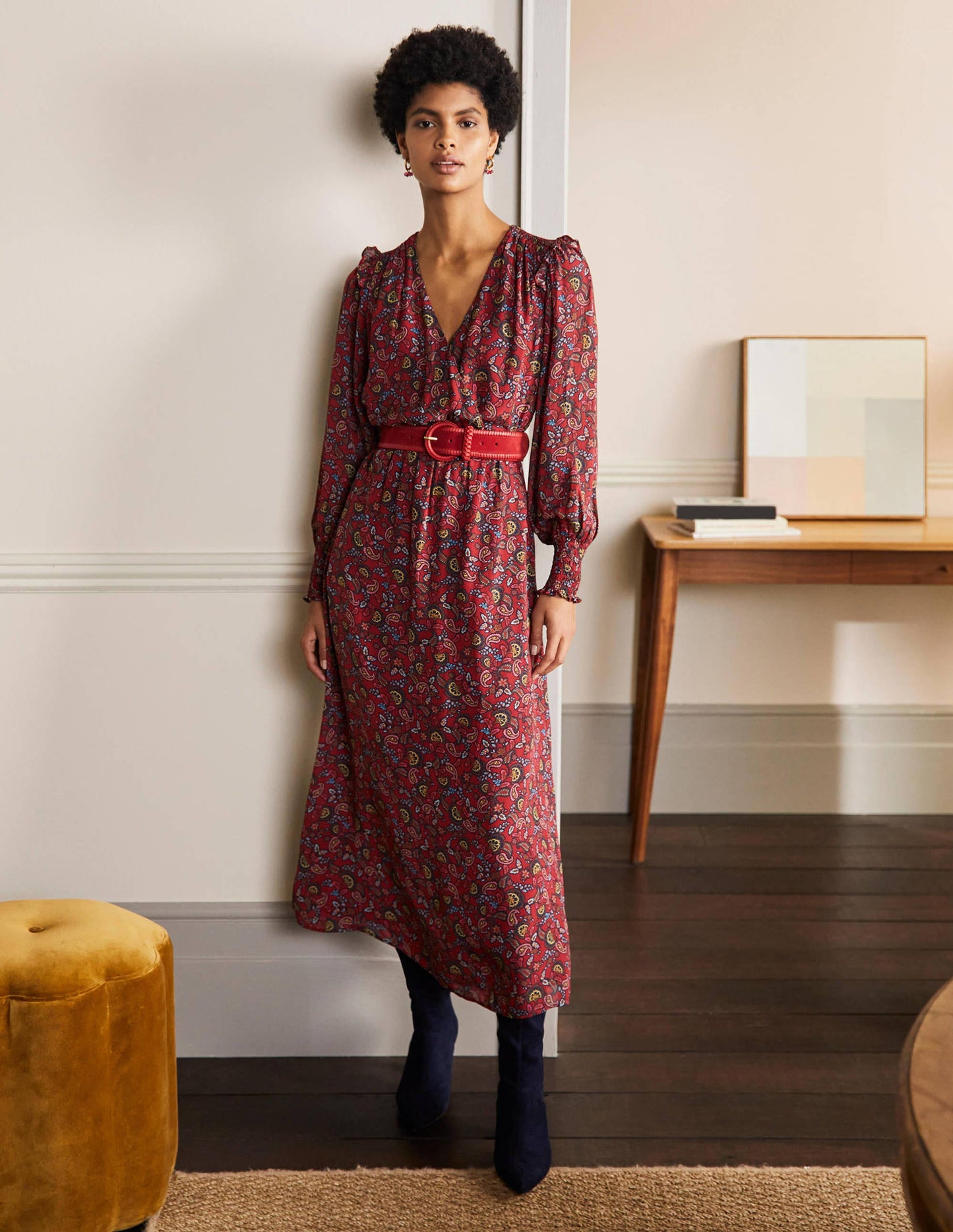 Robe portefeuille midi Becky-Baie hivernale, motif exotique floral