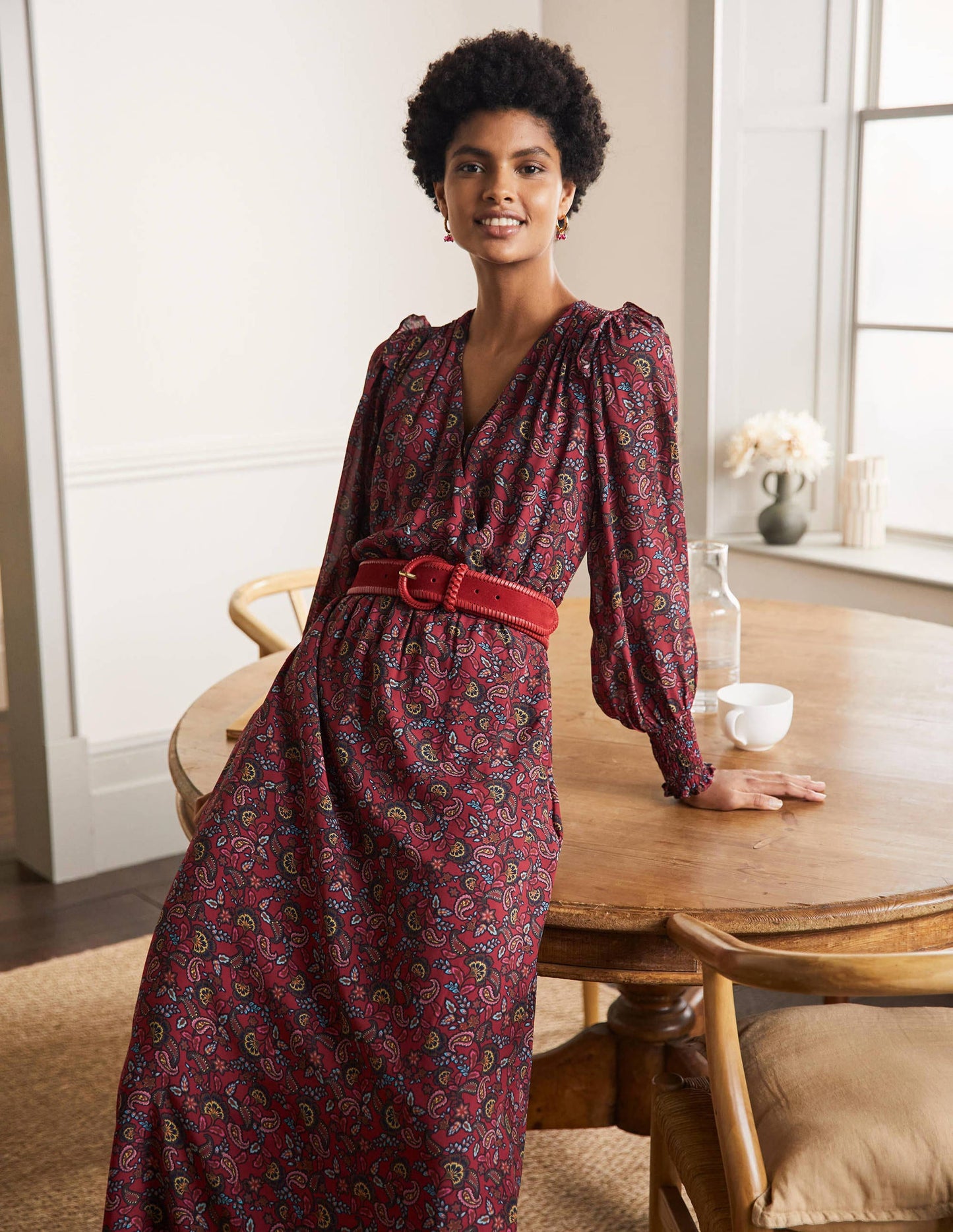 Robe portefeuille midi Becky-Baie hivernale, motif exotique floral
