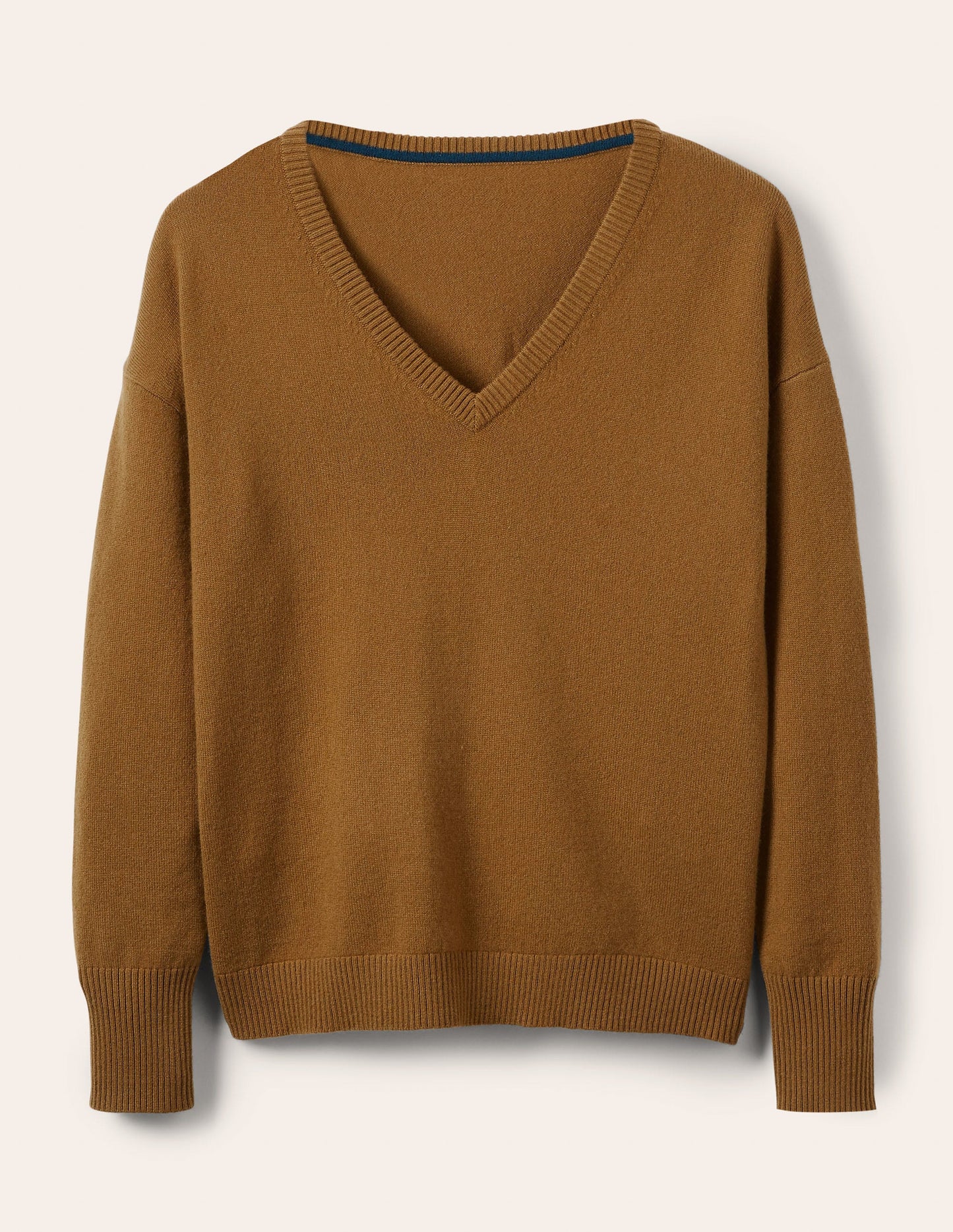 Lässiger Kaschmirpullover mit V-Ausschnitt-Rauchiges Topasblau
