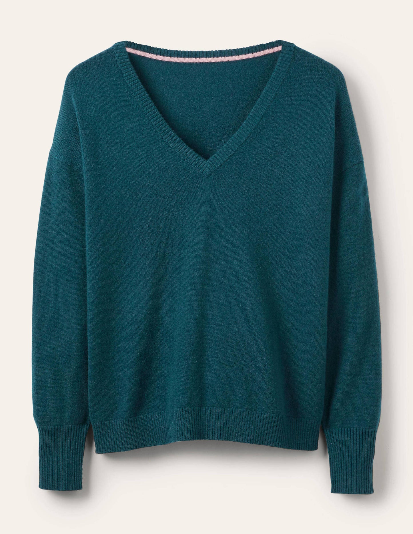 Lässiger Kaschmirpullover mit V-Ausschnitt-Jadegrün