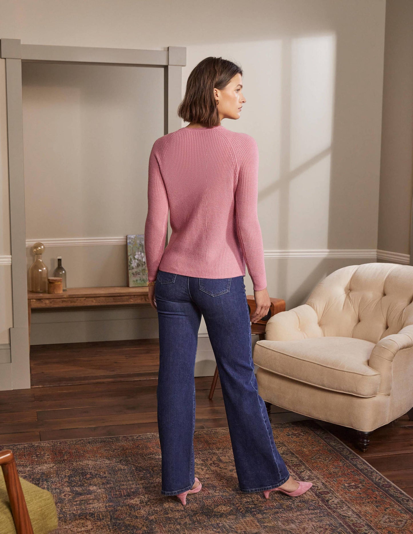 Ella Flauschiger Cardigan mit Muschelsaum-Kirschblütenrosa