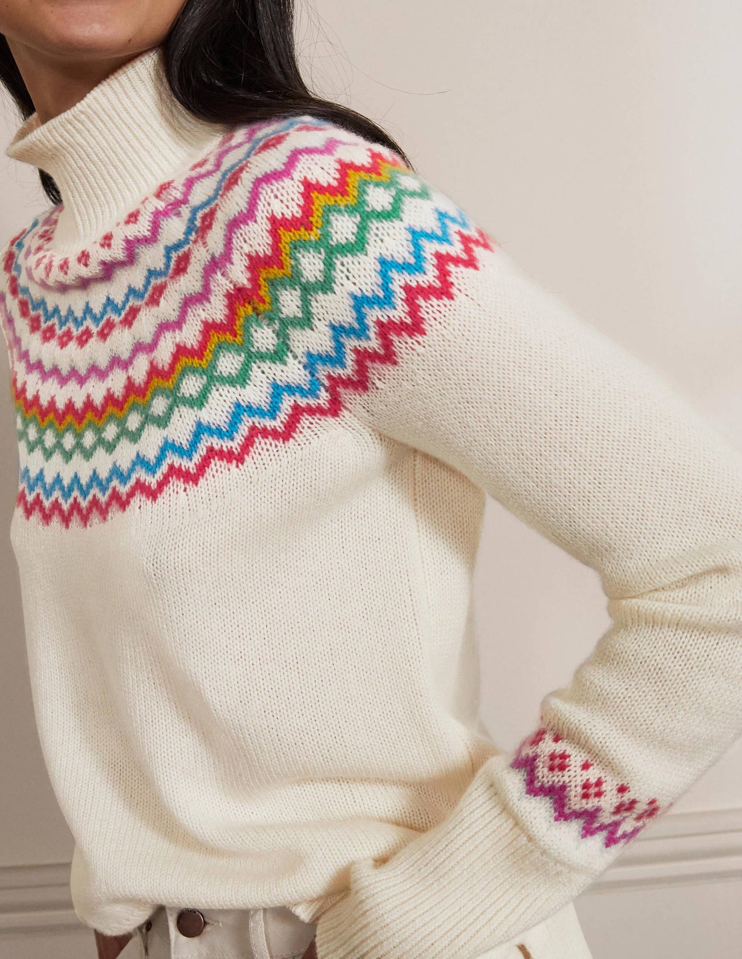 Anna Kaschmirpullover-Perlweiß, Fair-Isle-Muster