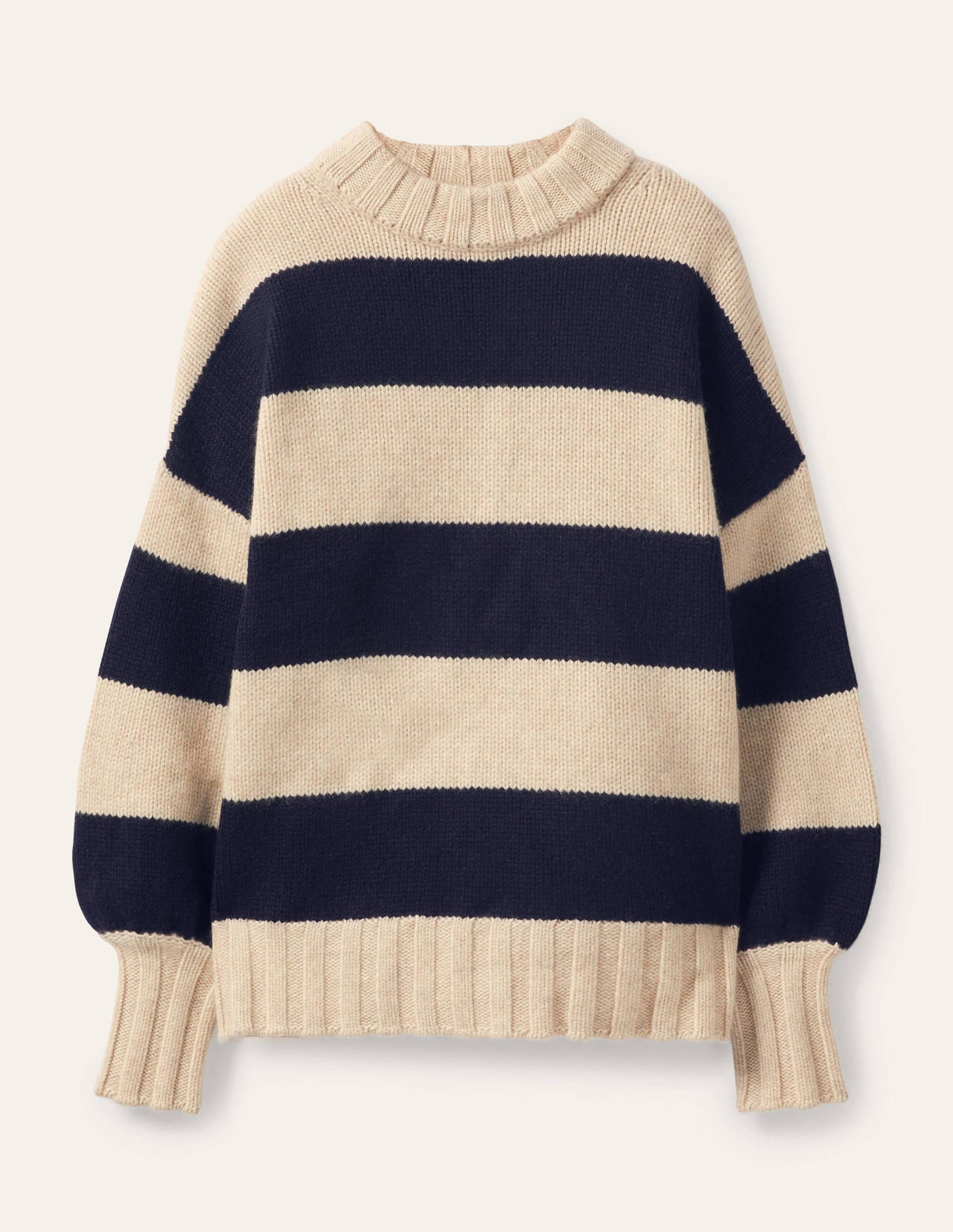 Grobstrickpullover aus Kaschmir-Saphirblau, Gestreift