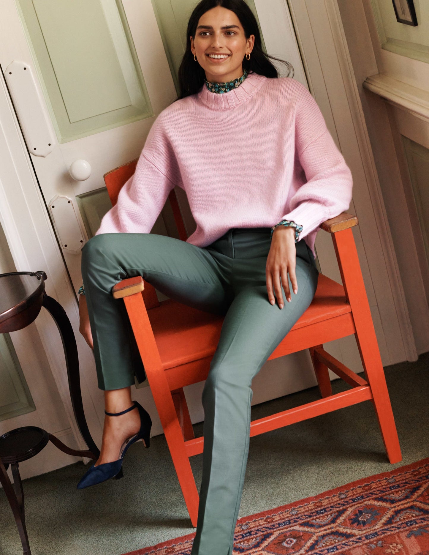 Grobstrickpullover aus Kaschmir-Rosa, Diamantenmuster