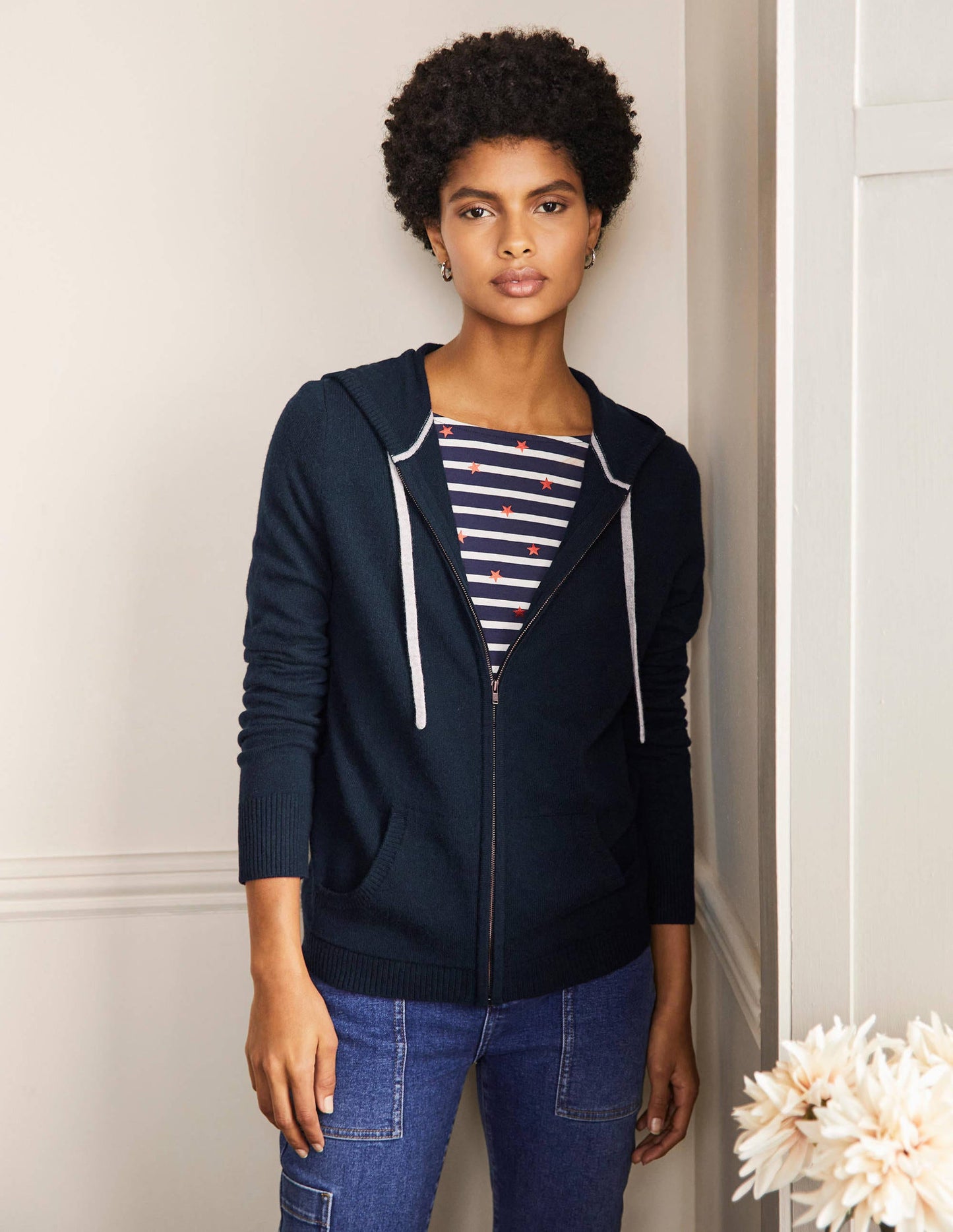 Kaschmir-Hoodie mit Reißverschluss-Marineblau