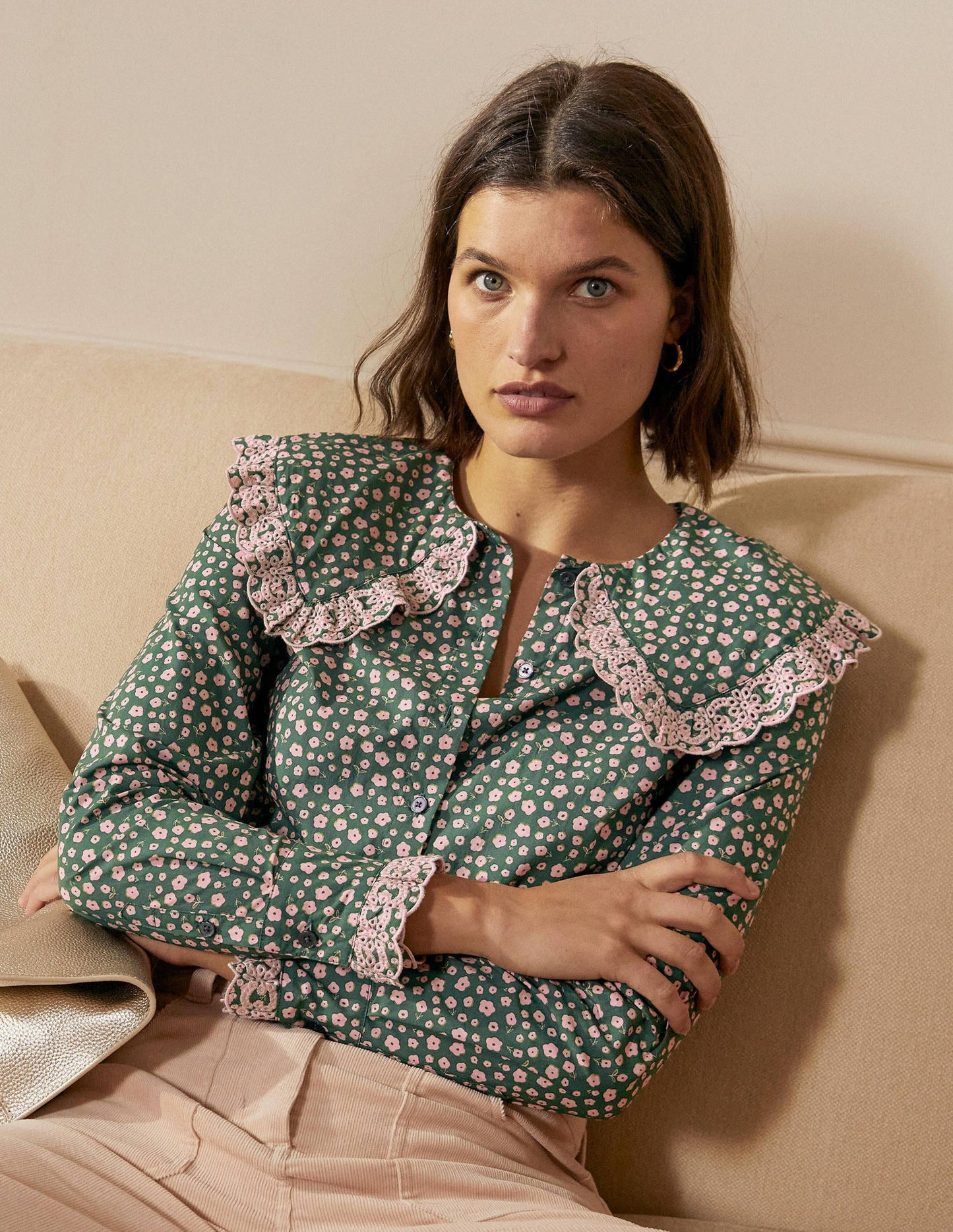 Statement Collar Cotton Shirt-Palm Leaf, Ditsy Daisy