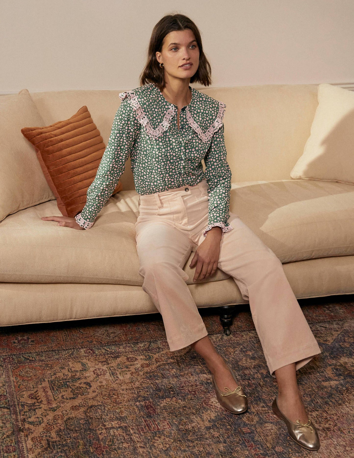 Statement Collar Cotton Shirt-Palm Leaf, Ditsy Daisy