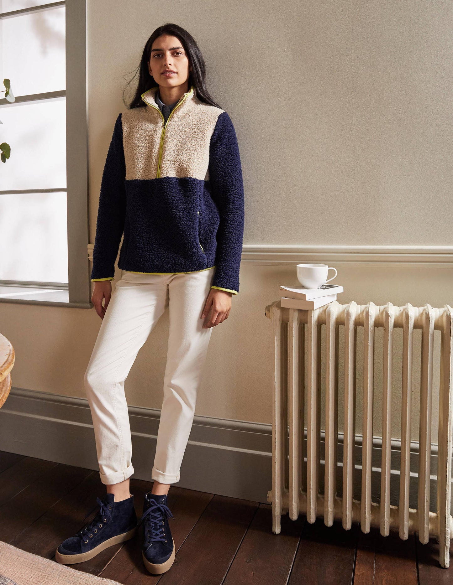 Greta Fleecepullover-Navy/Ecru