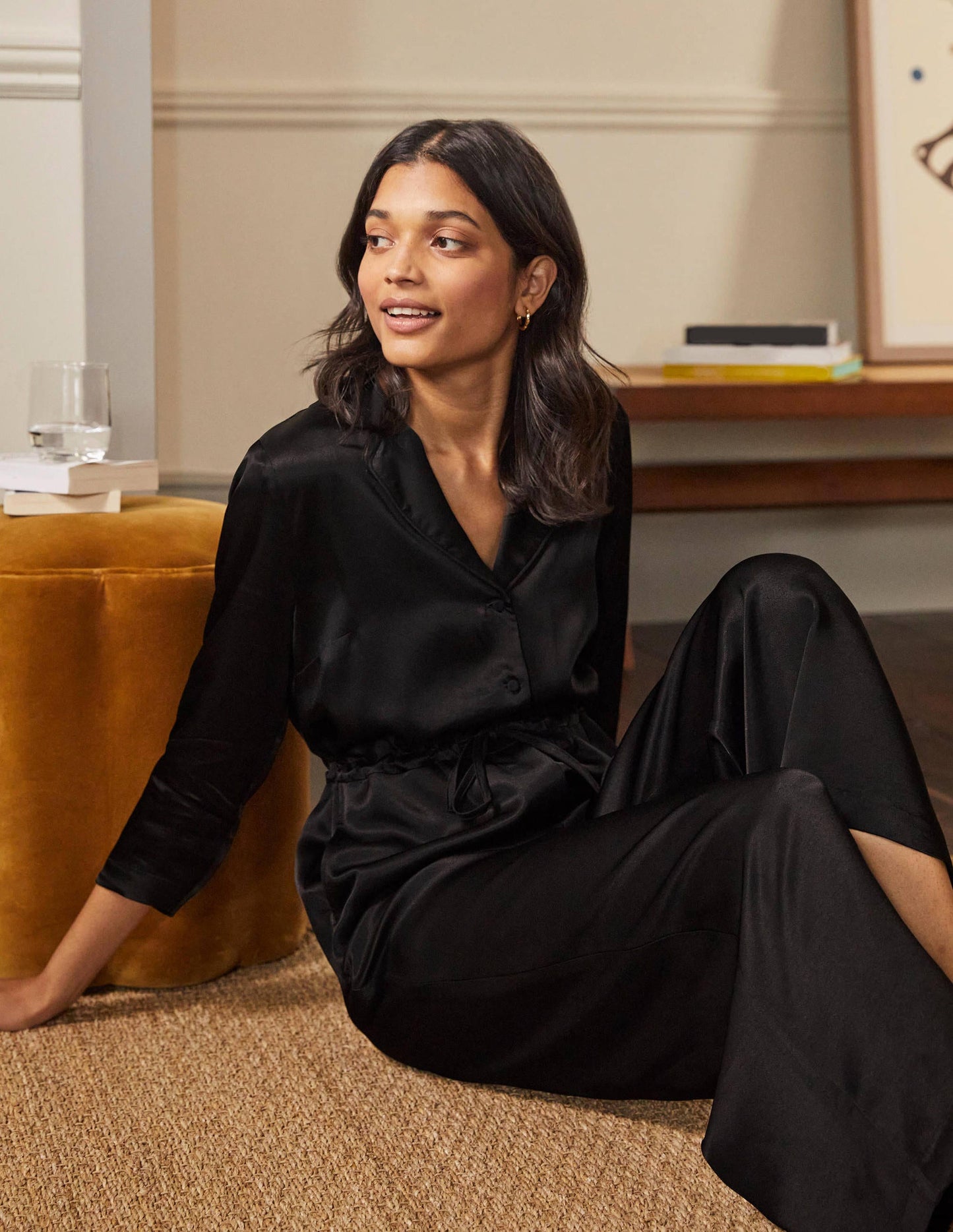 7/8-Jumpsuit mit Kragendetail-Schwarz