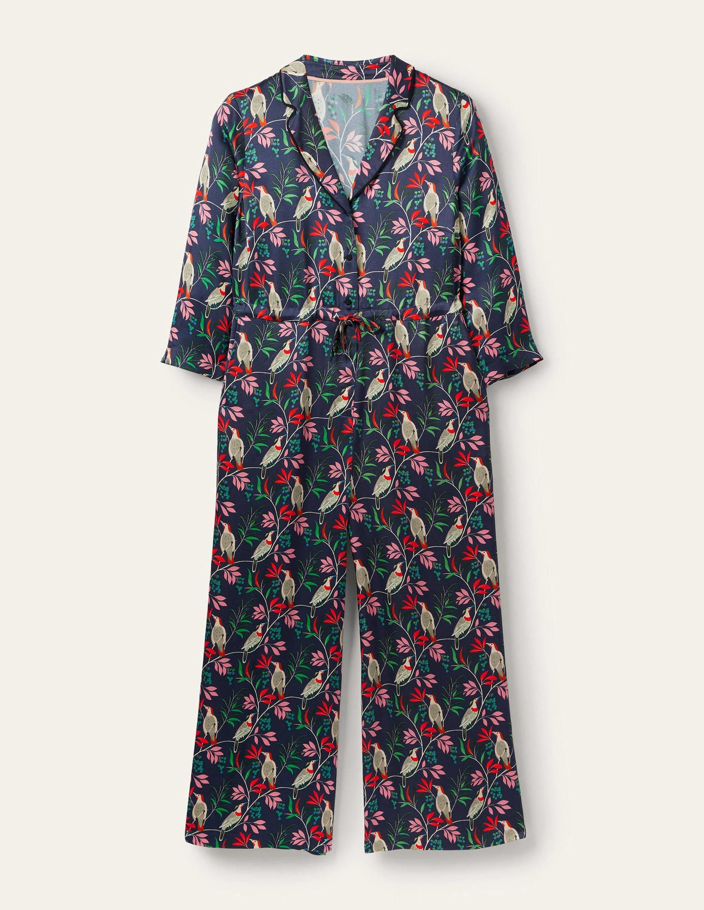 7/8-Jumpsuit mit Kragendetail-Französisches Navy/Beere, Vogel