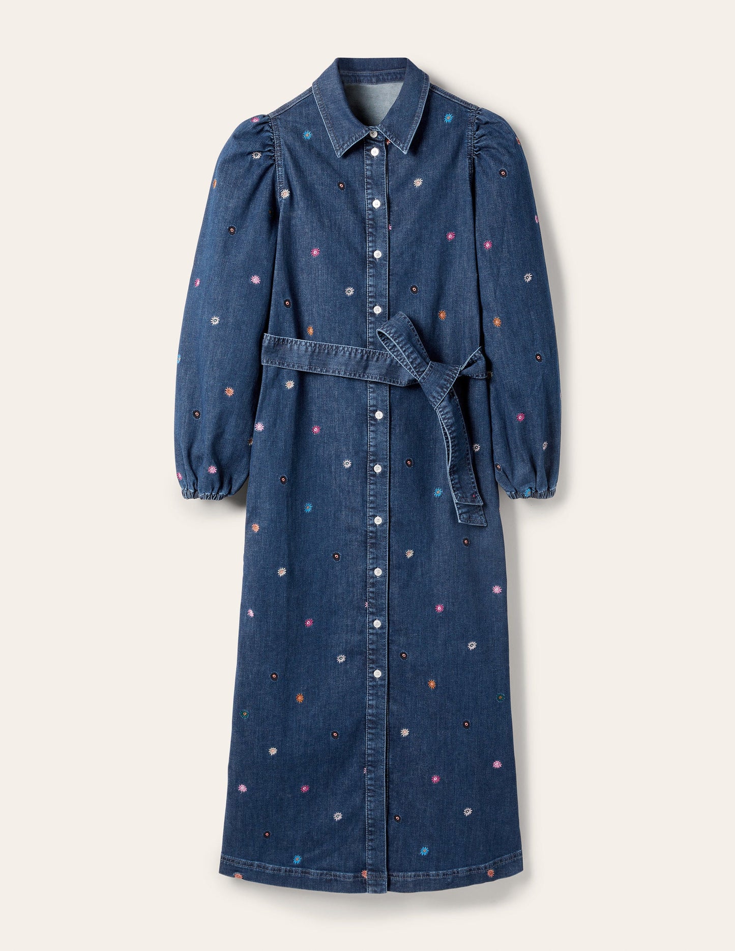 Gerade geschnittenes Kleid mit Puffärmeln-Mittleres Vintageblau, Denim/Blumenmuster