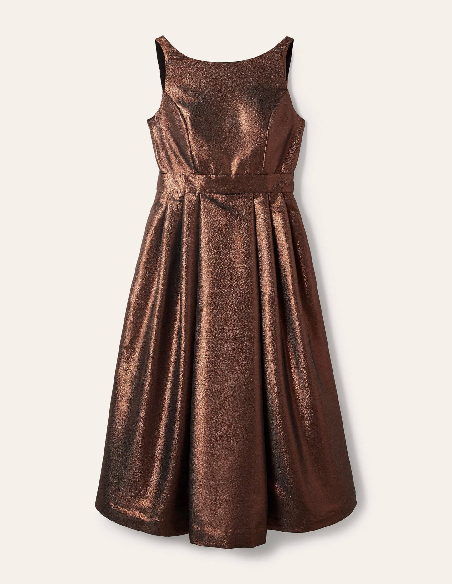 Tailliertes Kleid mit ausgestellter Passform und Rundausschnitt-Bronze, Lurex