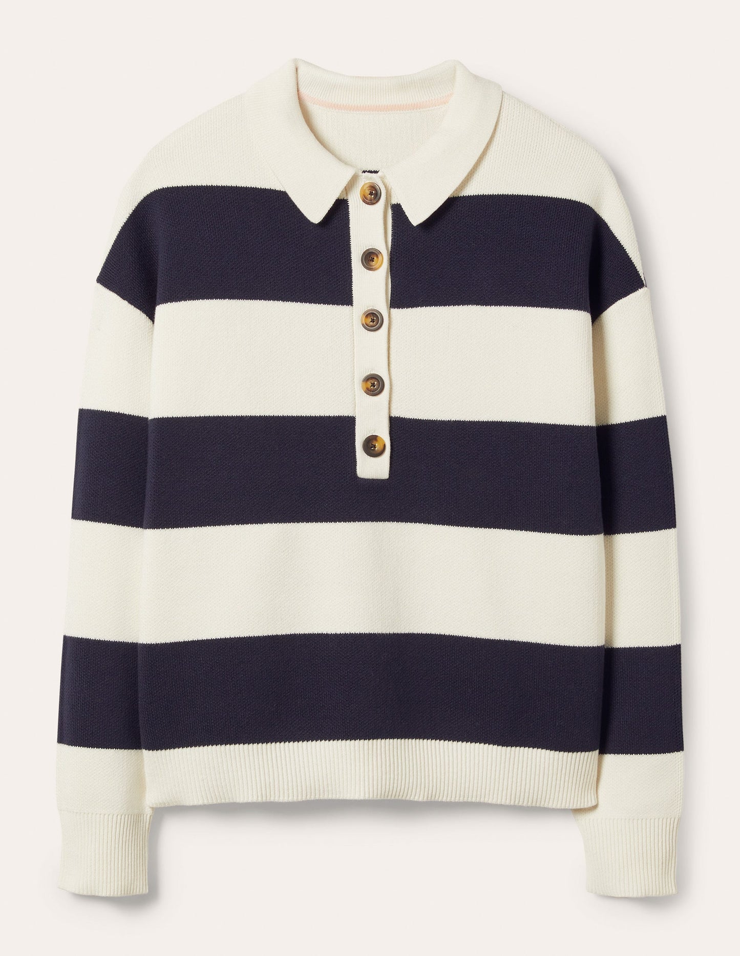 Gestreifter Rugby-Strickpullover-Naturweiß/Navy, Gestreift