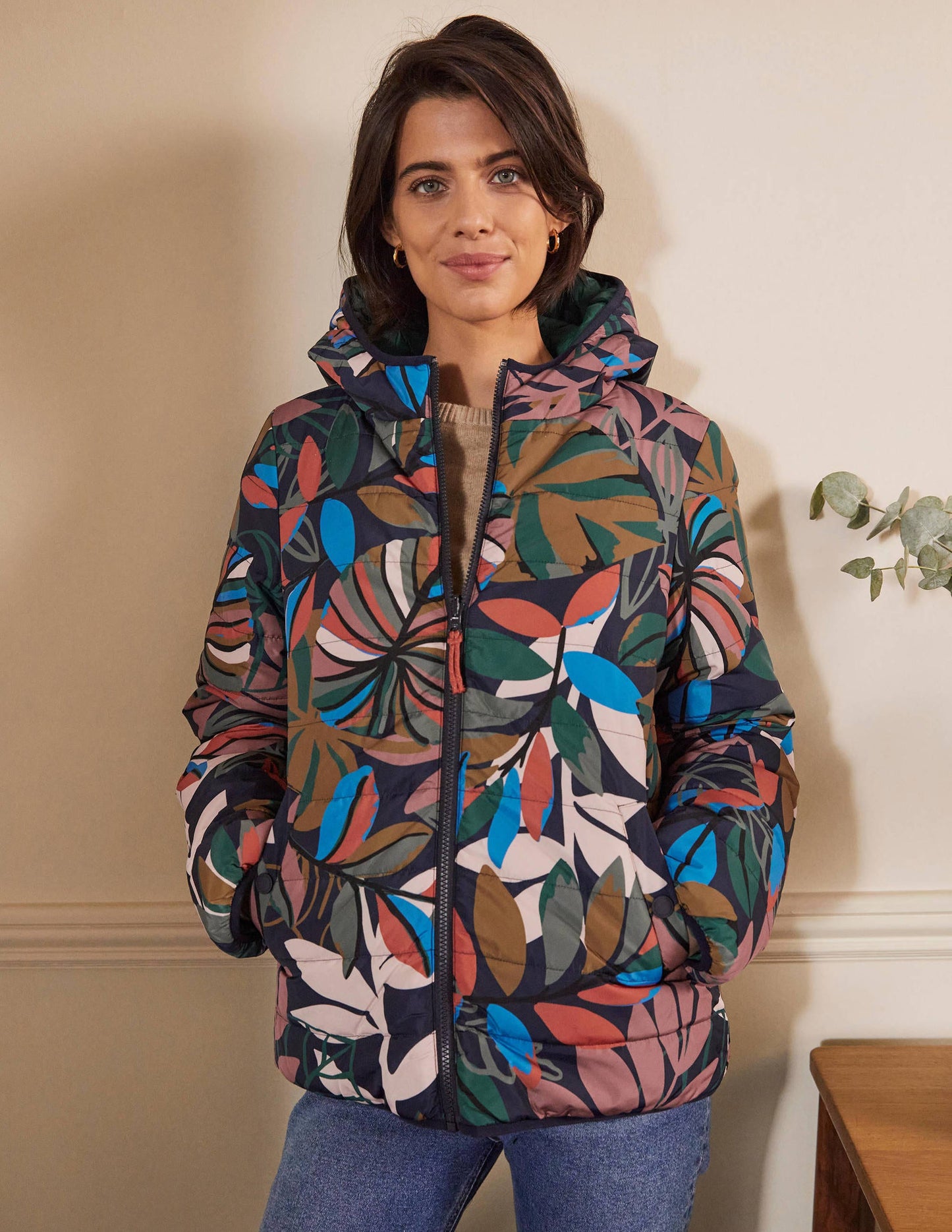 Wendbare Steppjacke-Navy, Tropische Palmen