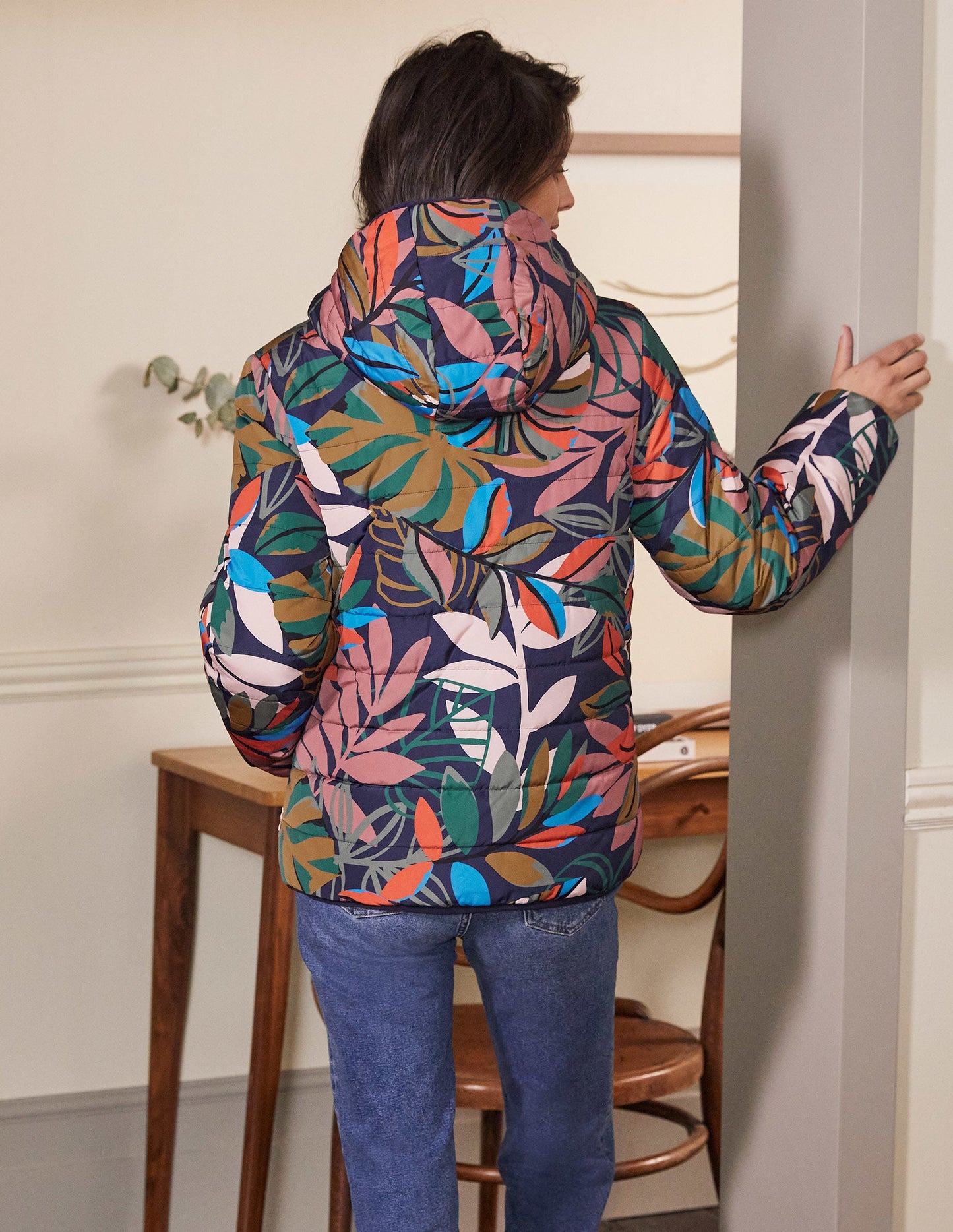Wendbare Steppjacke-Navy, Tropische Palmen