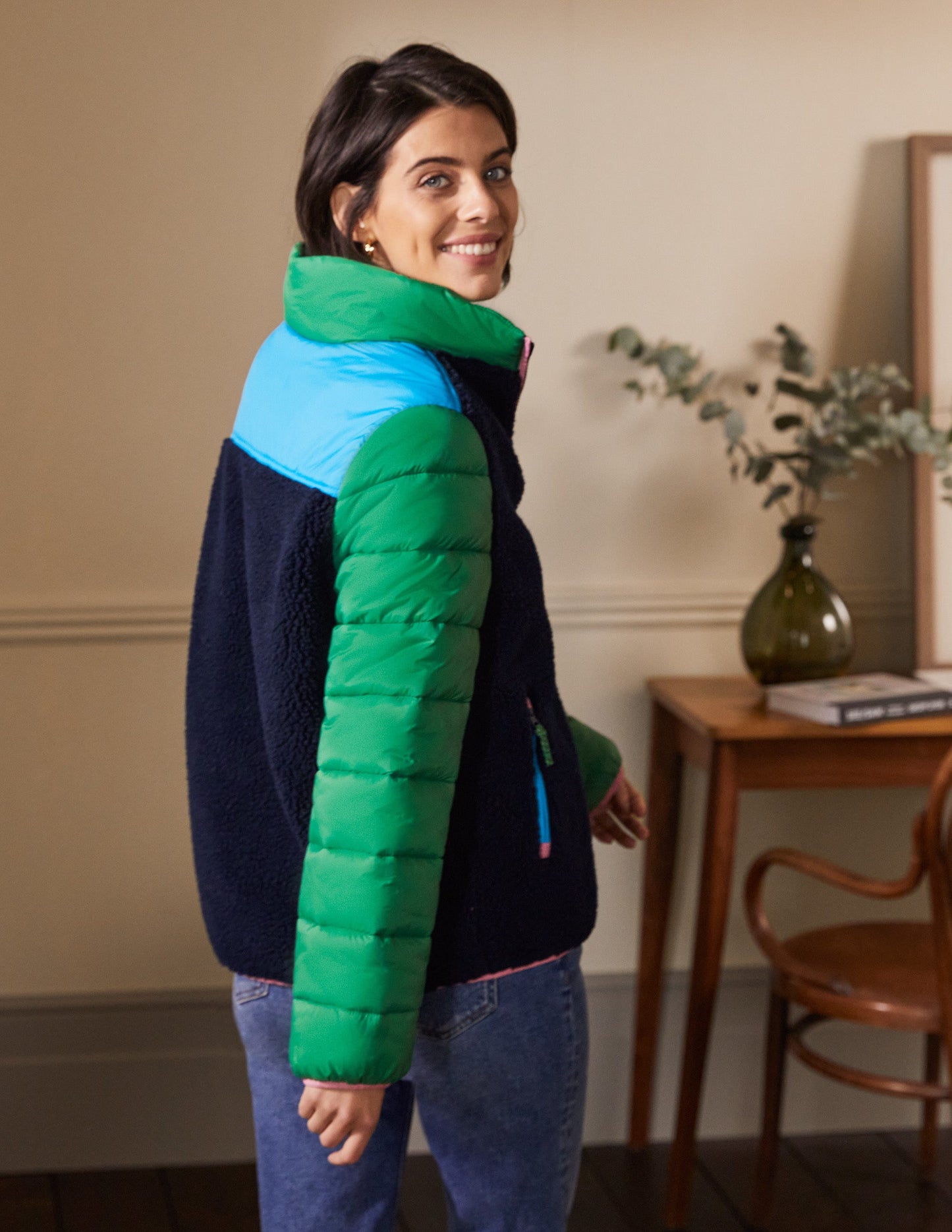 Steppjacke aus Borgmischgewebe-Navy/Tannengrün