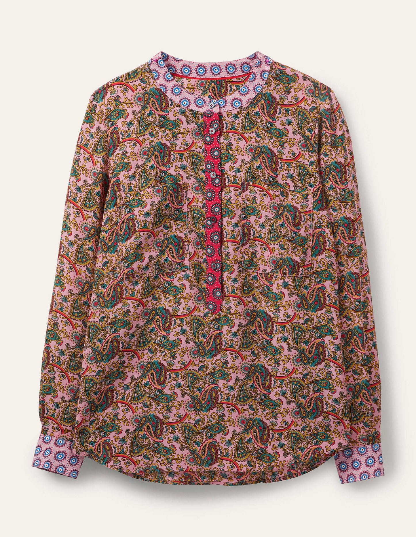 Blouse sans col en soie-Rose formica