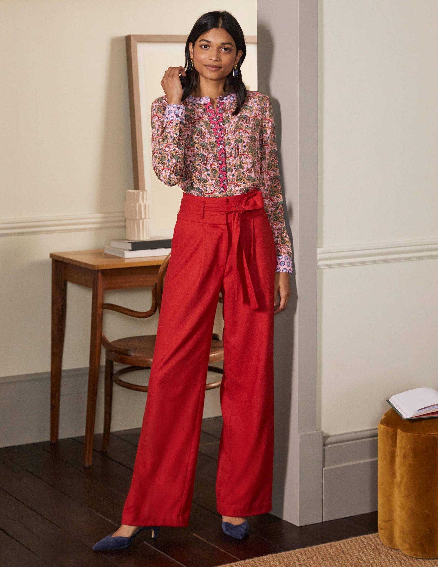 Blouse sans col en soie-Rose formica