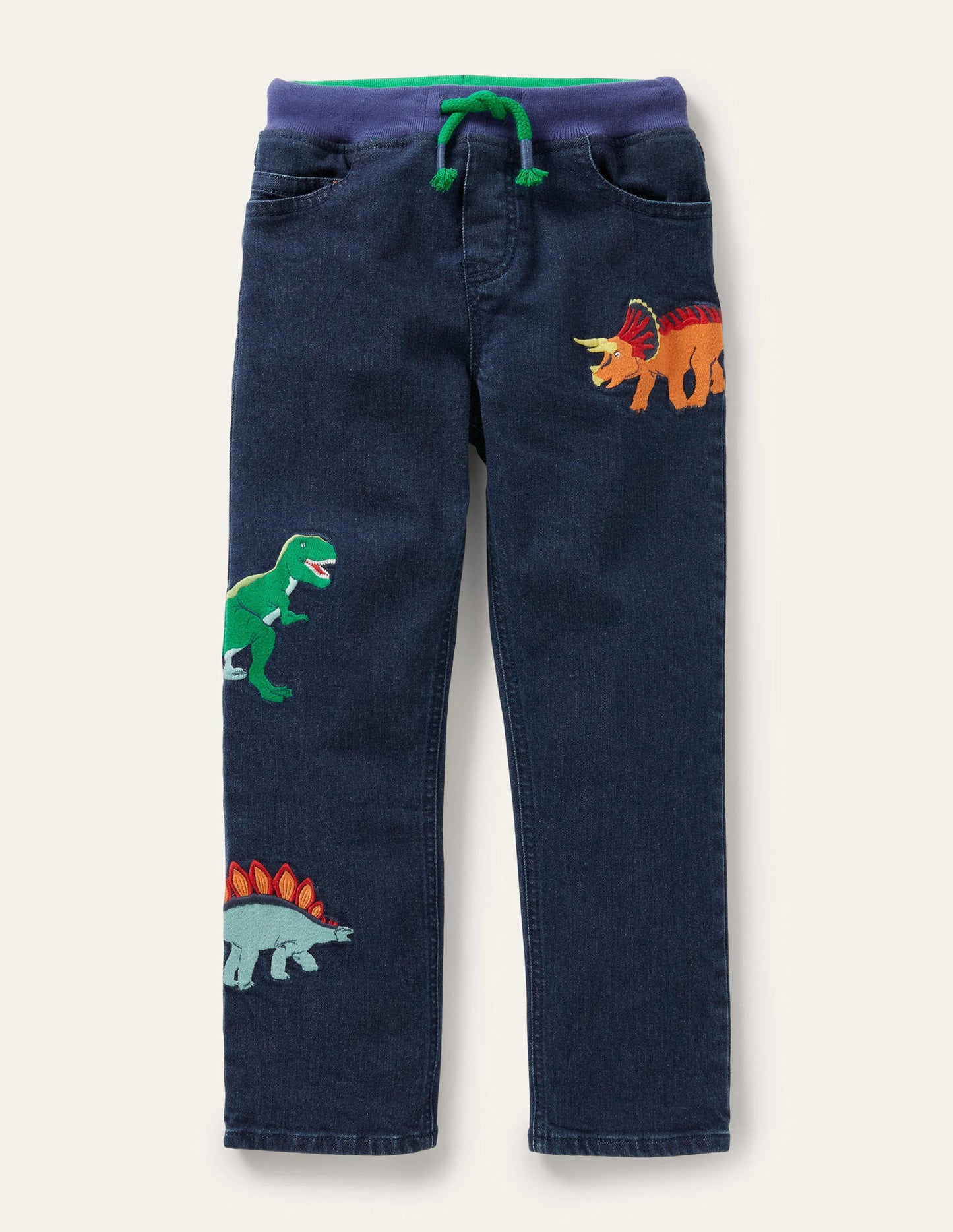 Dinosaur Pull-on Denim Jeans-Mittleres Vintageblau, Dinos