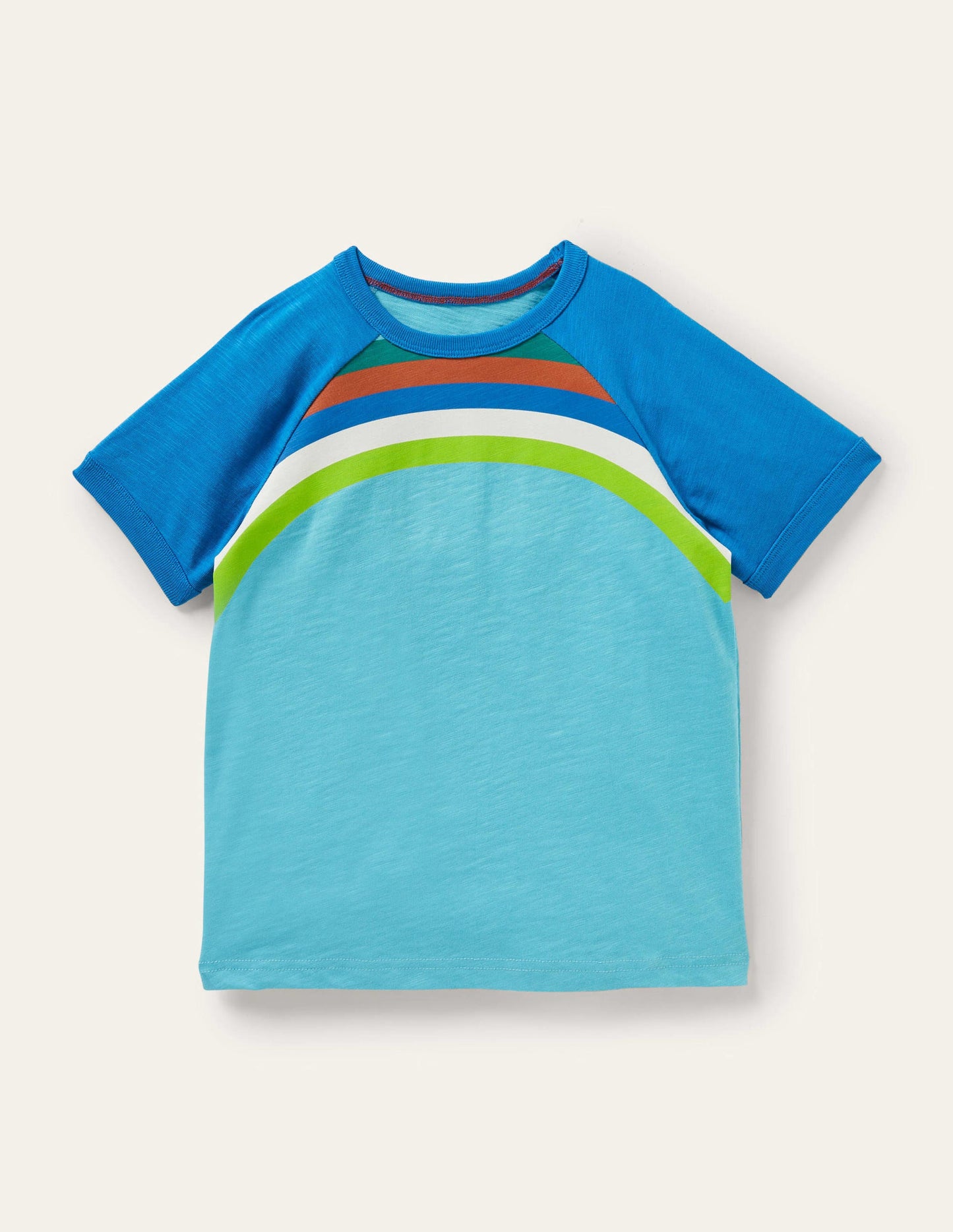 Raglan-T-Shirt in Blockfarben-Wasserblau, Regenbogen
