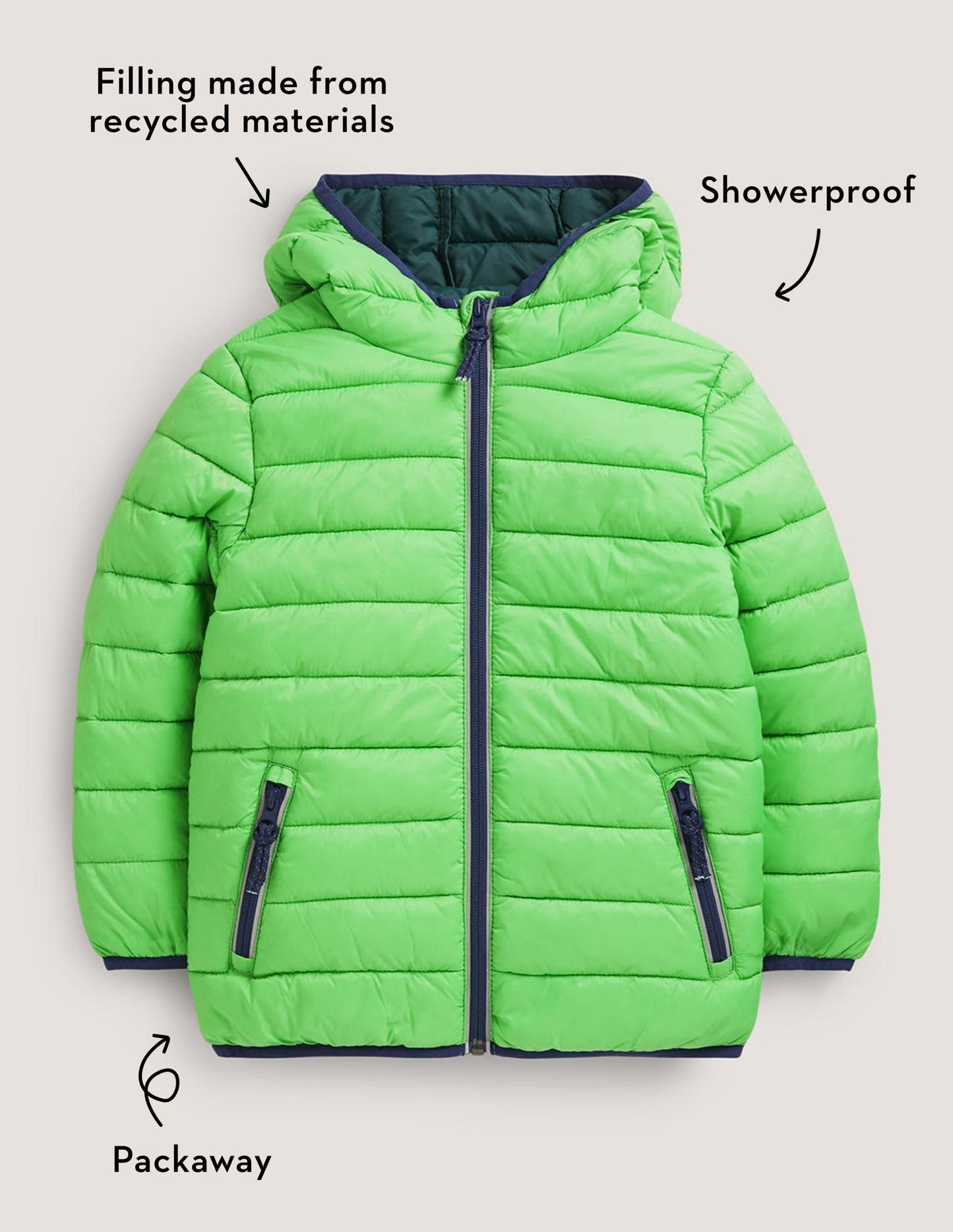Bequeme wattierte Jacke zum Verstauen-Schottengrün
