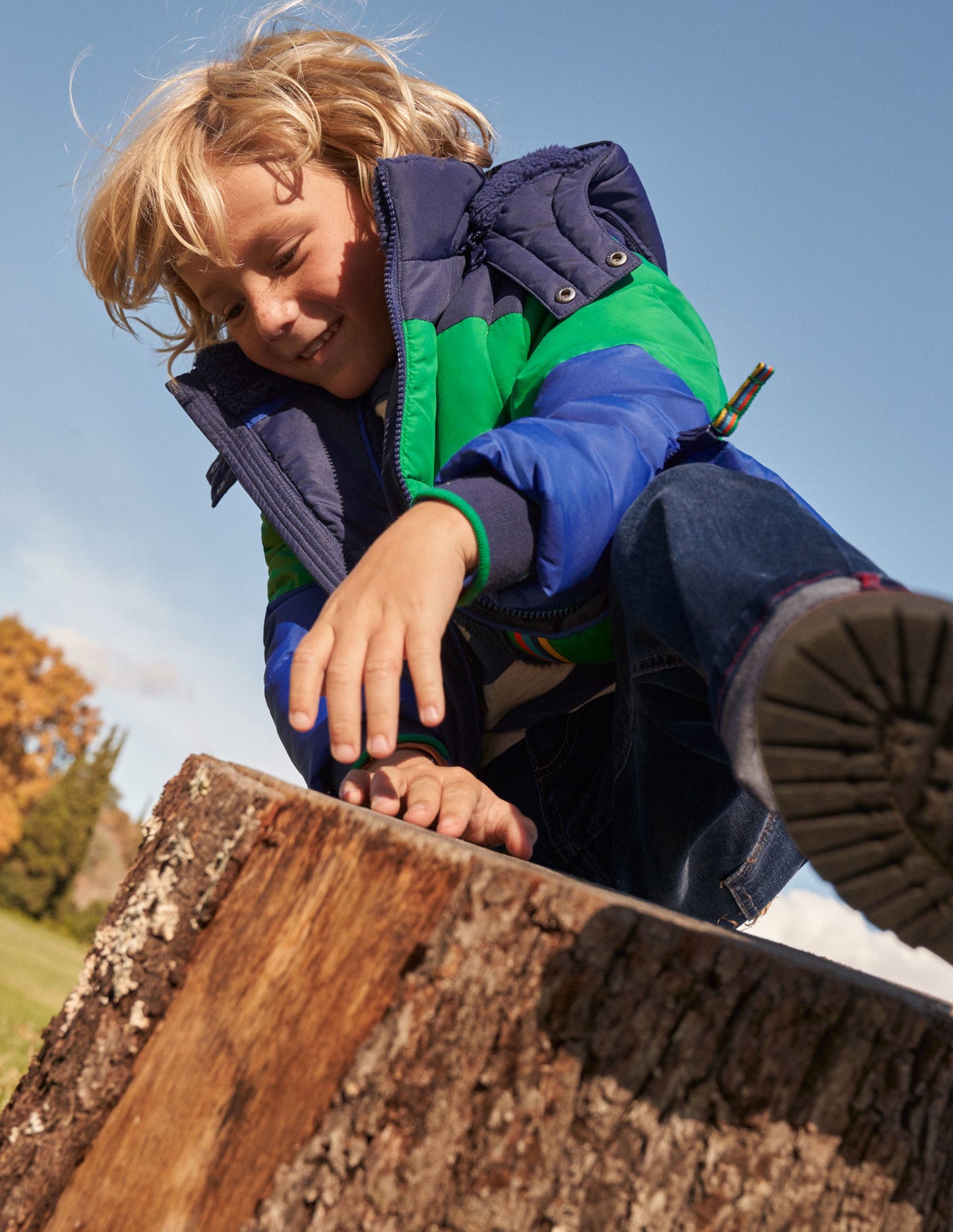 Colourblock 2-in-1 Puffer Jacket-Schuluniform-Navy/Grün, Blockfarben
