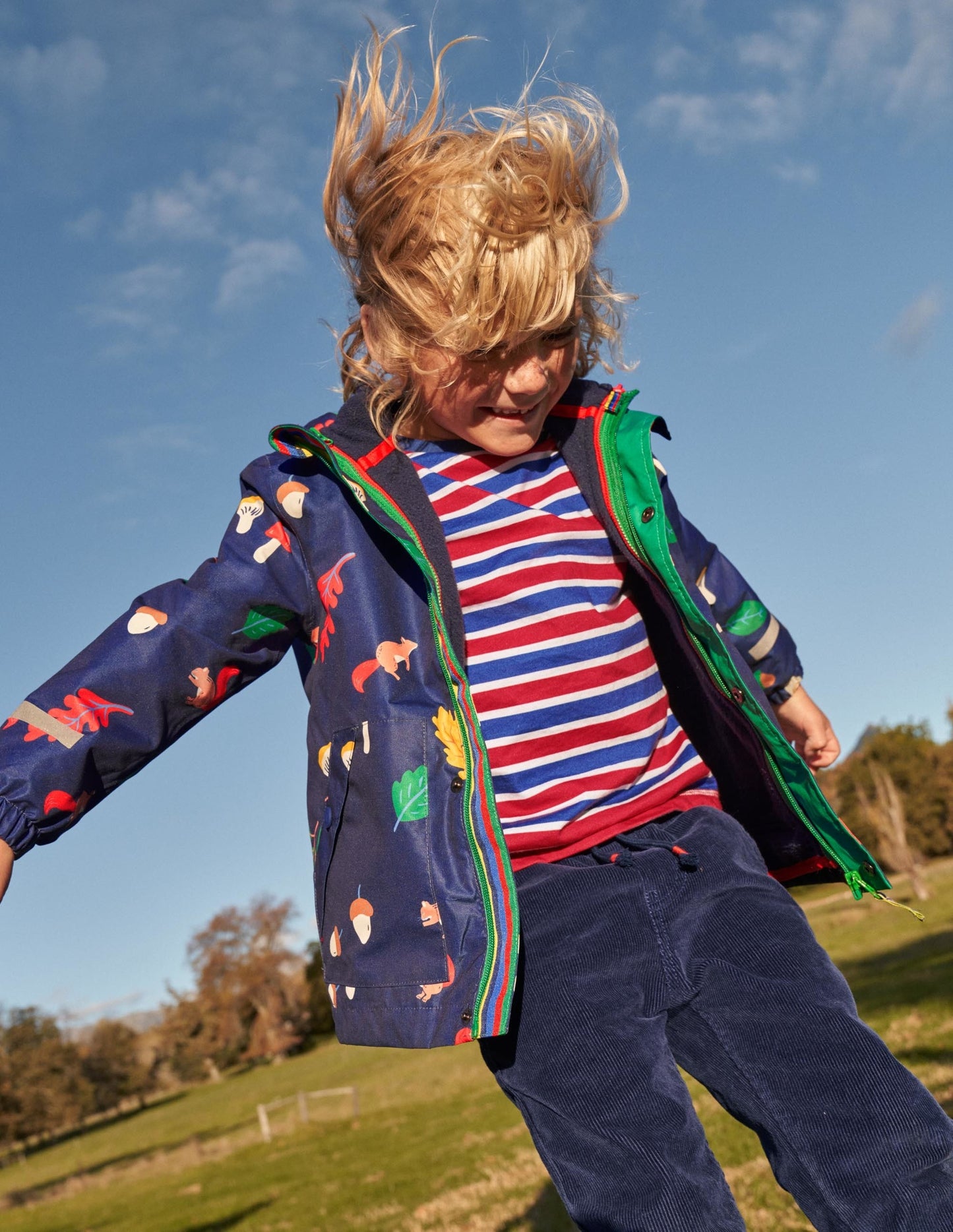 Wasserdichte 3-in-1-Jacke-Segelblau, Waldmotiv