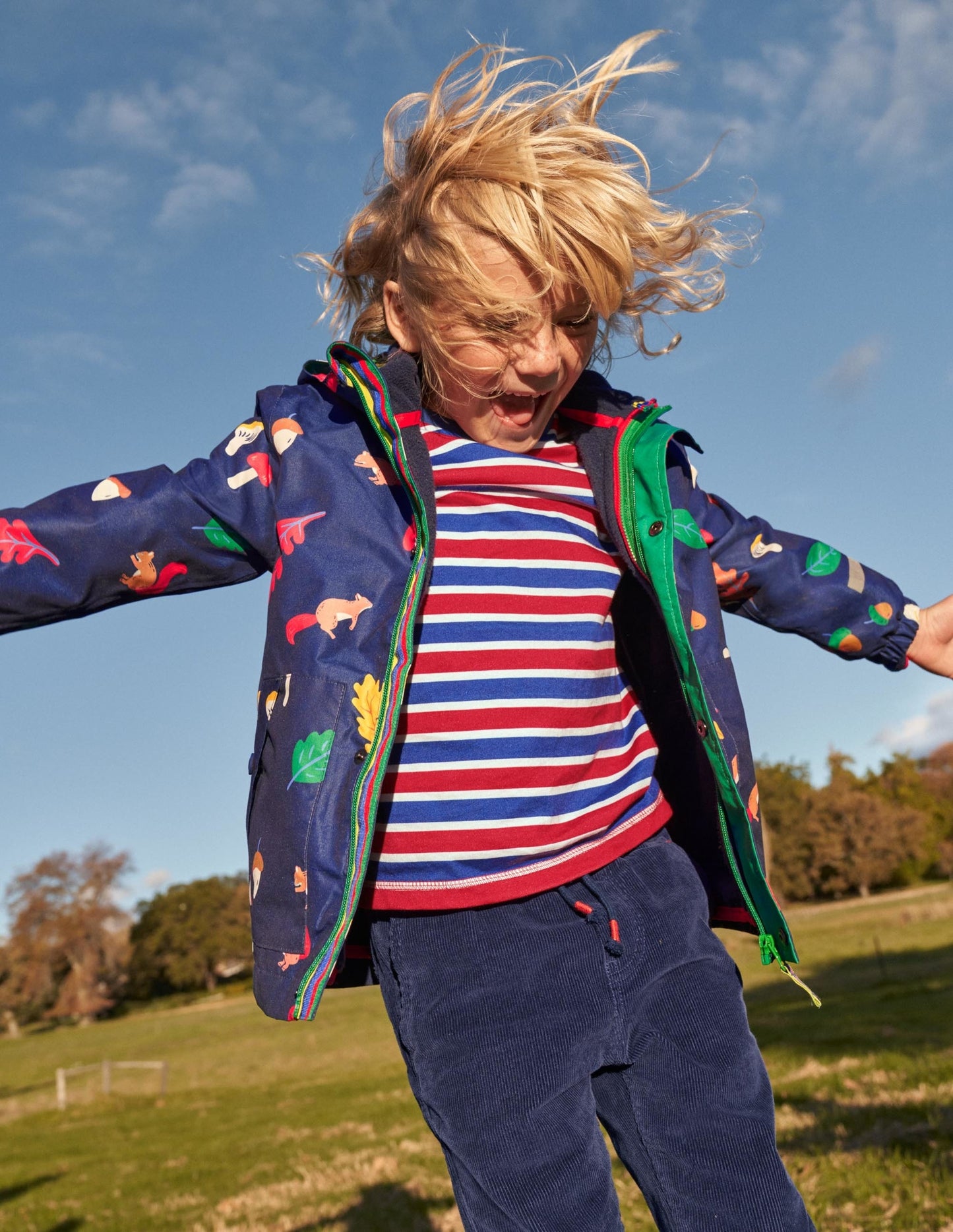 Wasserdichte 3-in-1-Jacke-Segelblau, Waldmotiv