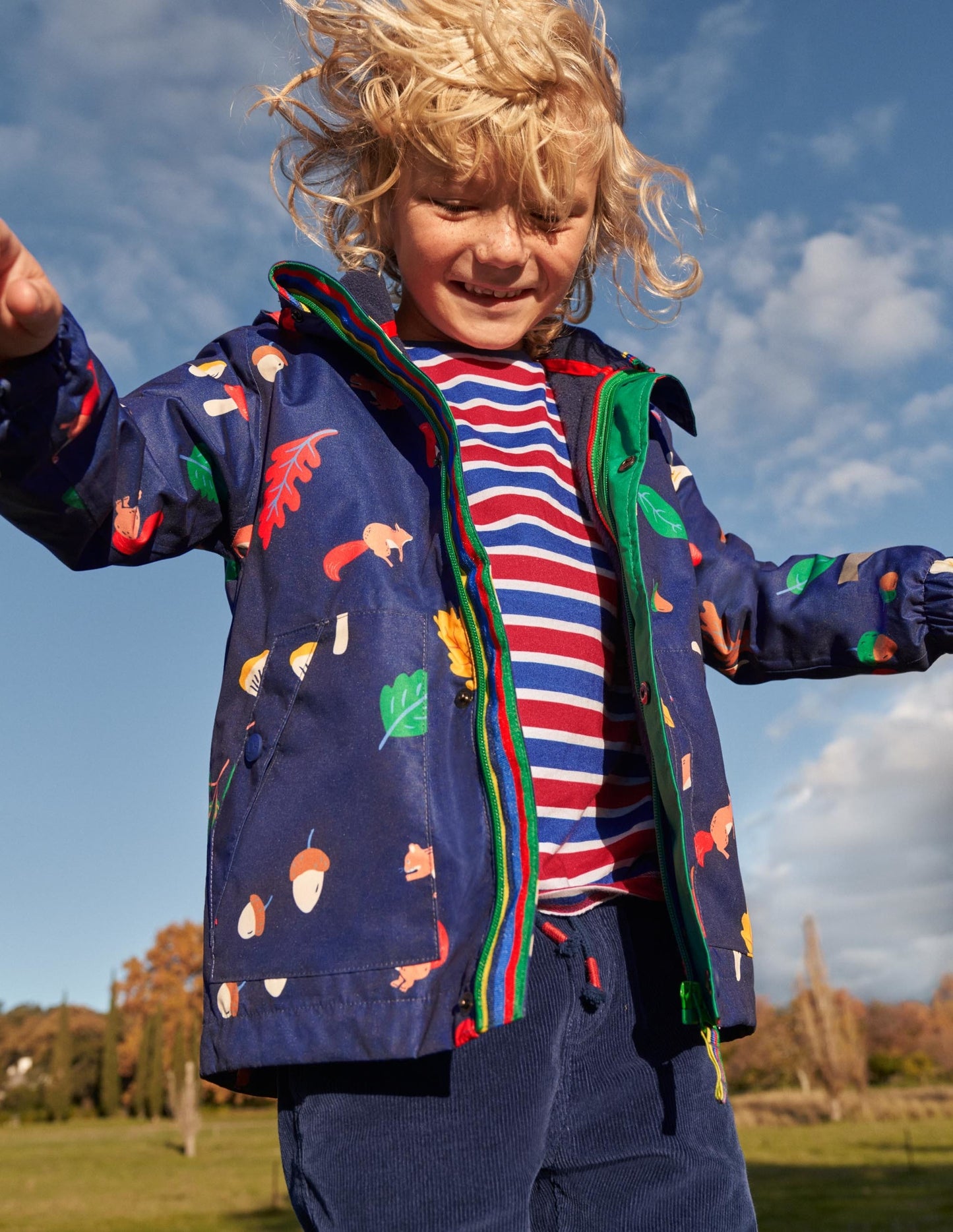 Wasserdichte 3-in-1-Jacke-Segelblau, Waldmotiv